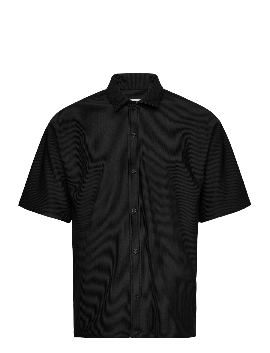 Woodbird - WBBanks Plisse Shirt - marškiniai trumpomis rankovėmis - black - 1