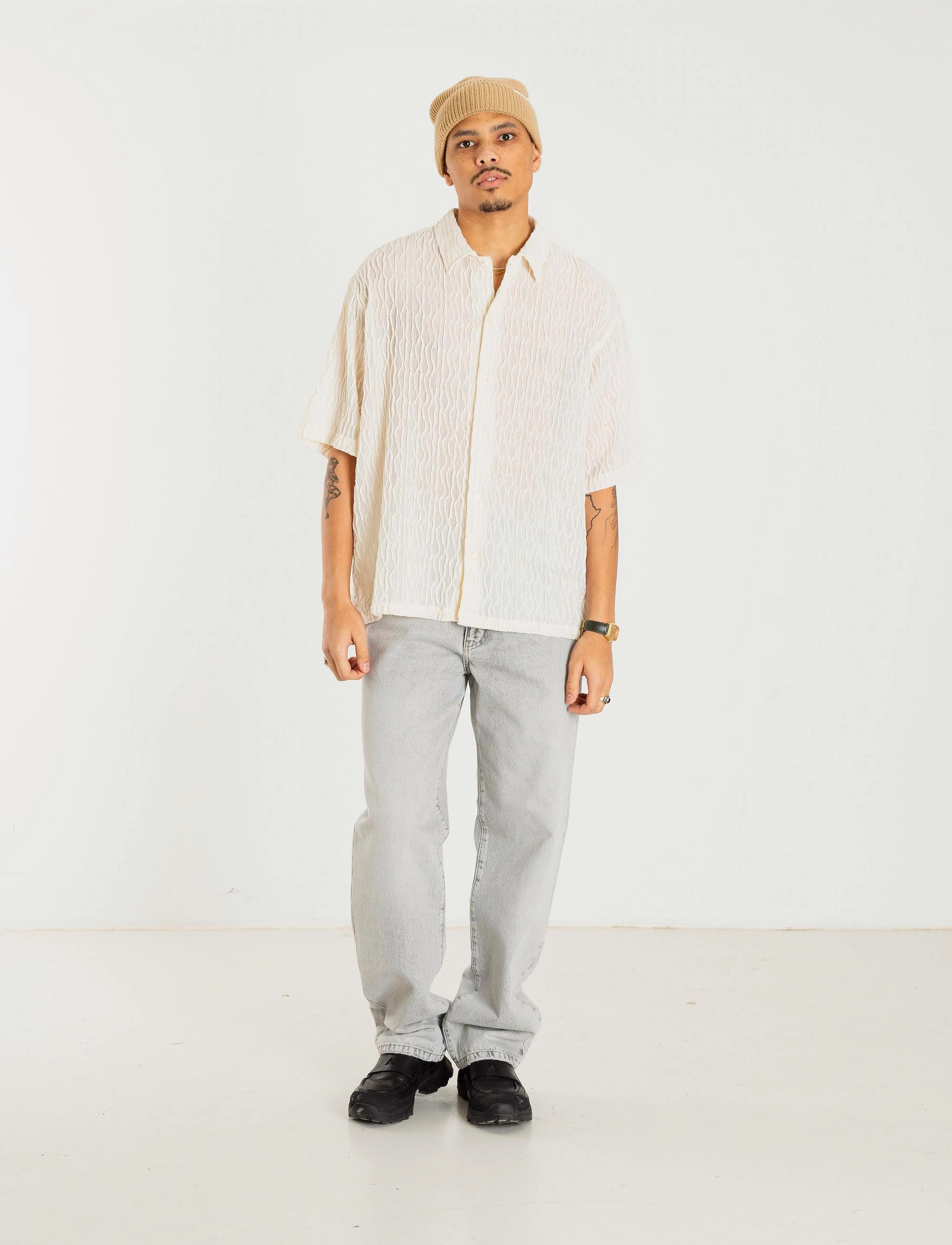Woodbird WBSunny Crooque Shirt - Kortærmede skjorter - OFF WHITE / cream