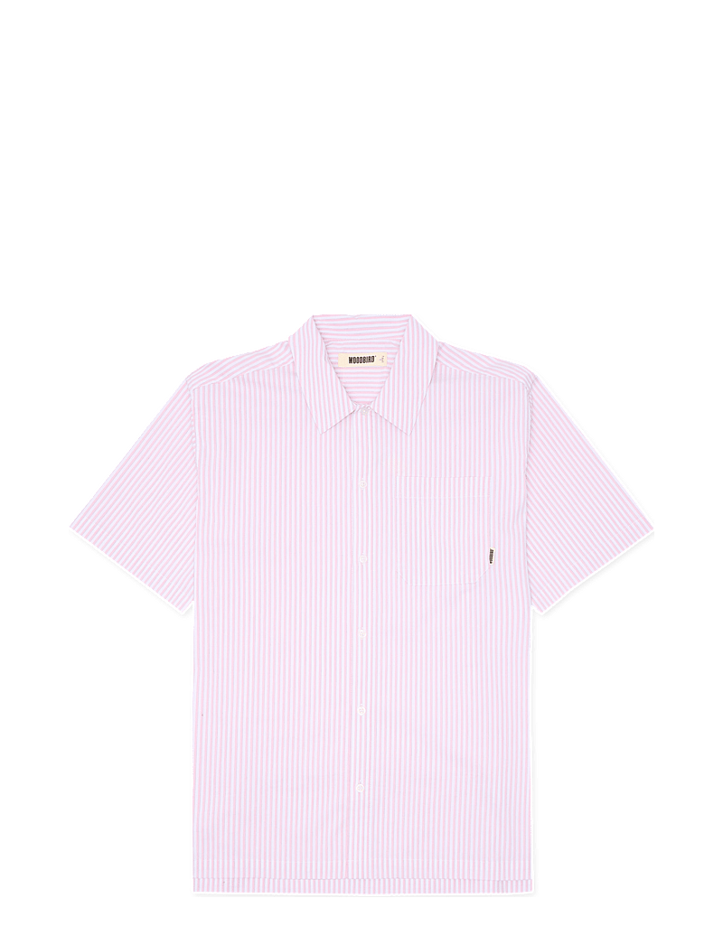 Woodbird - WBBanks Stripe Shirt - kortærmede skjorter - white-pink - 1