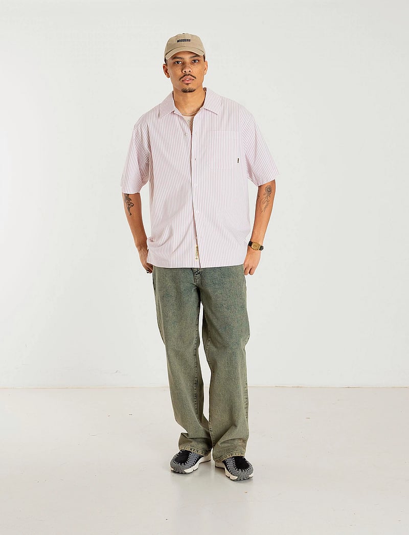 Woodbird - WBBanks Stripe Shirt - kortærmede skjorter - white-pink - 0