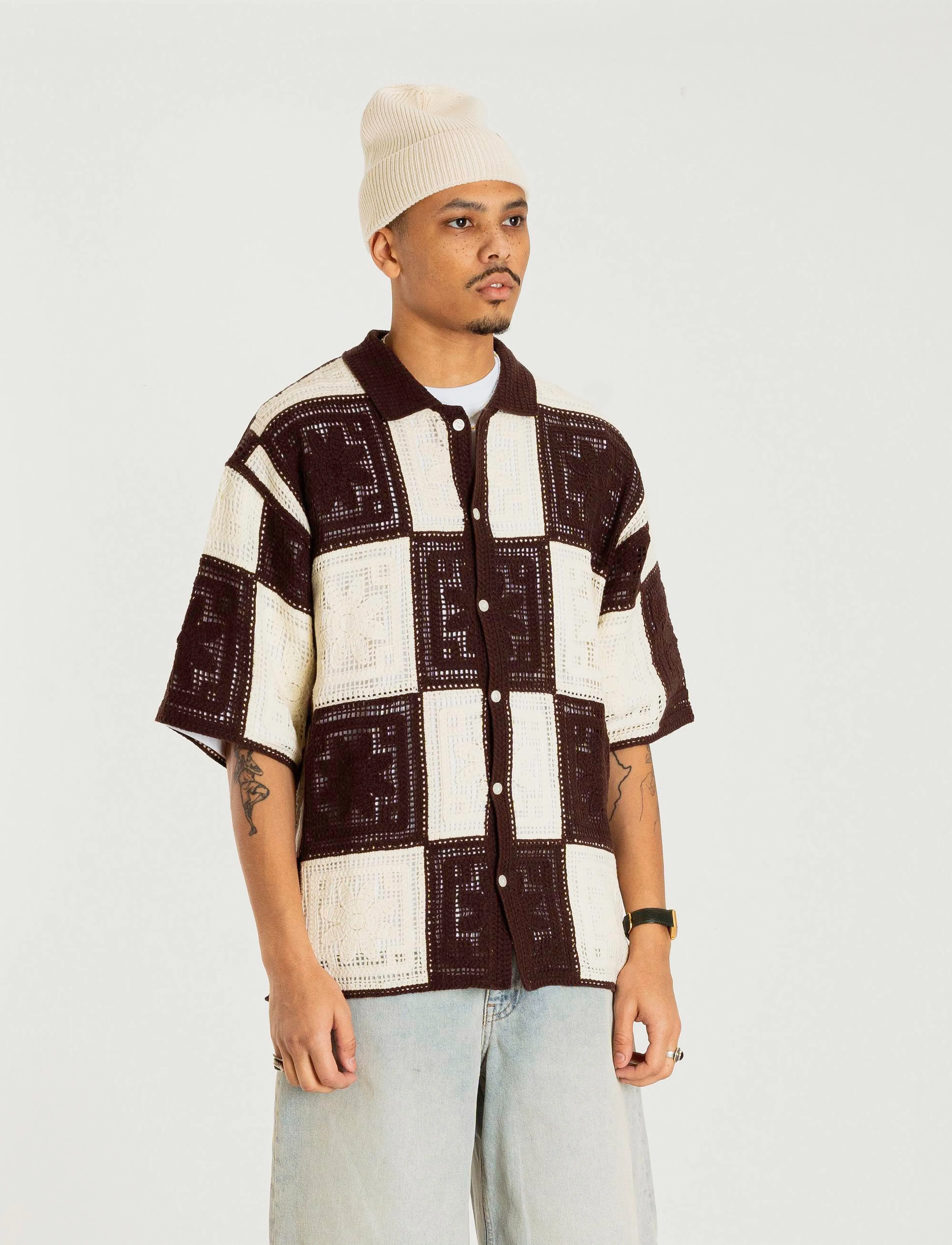Woodbird - WBBanks Crochet Knit - brown-off white - 3