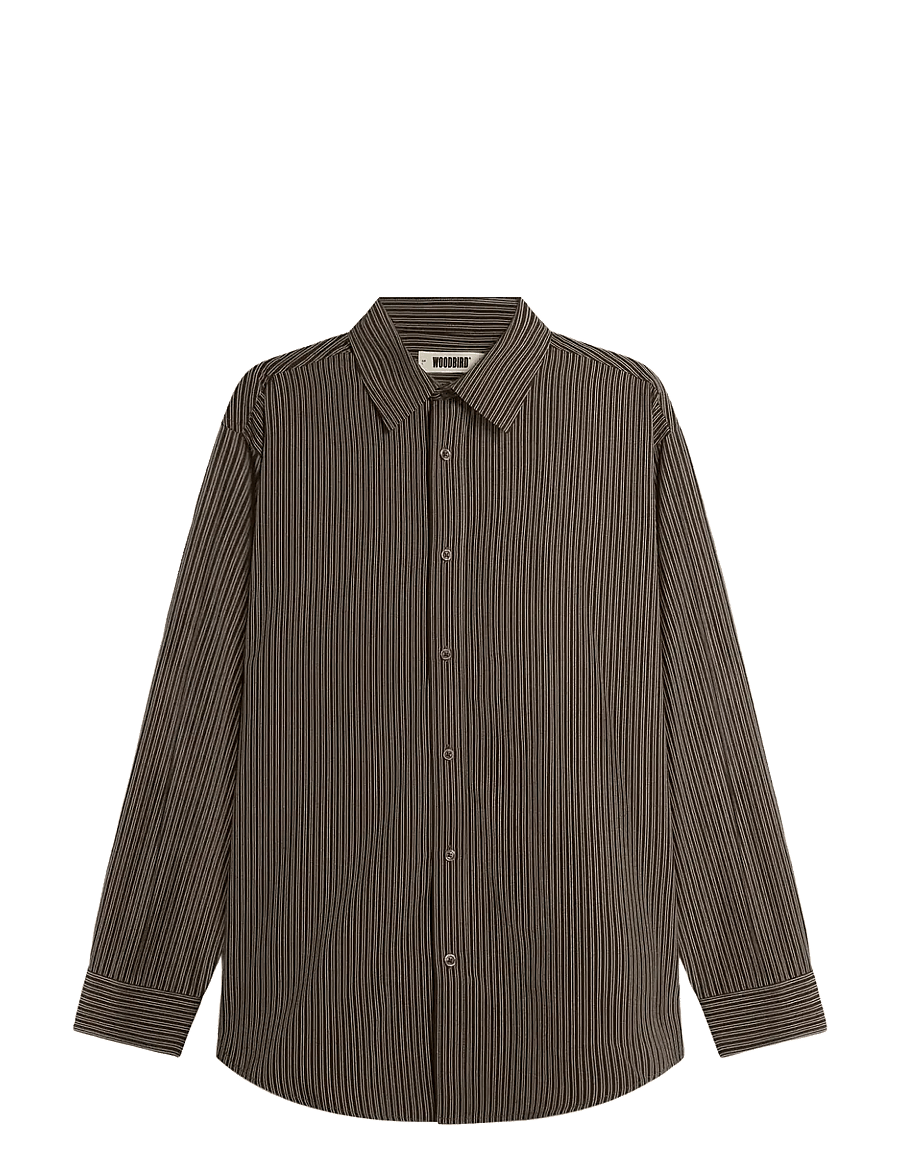 Woodbird - WBJong Stripe shirt - striped shirts - brown - 1