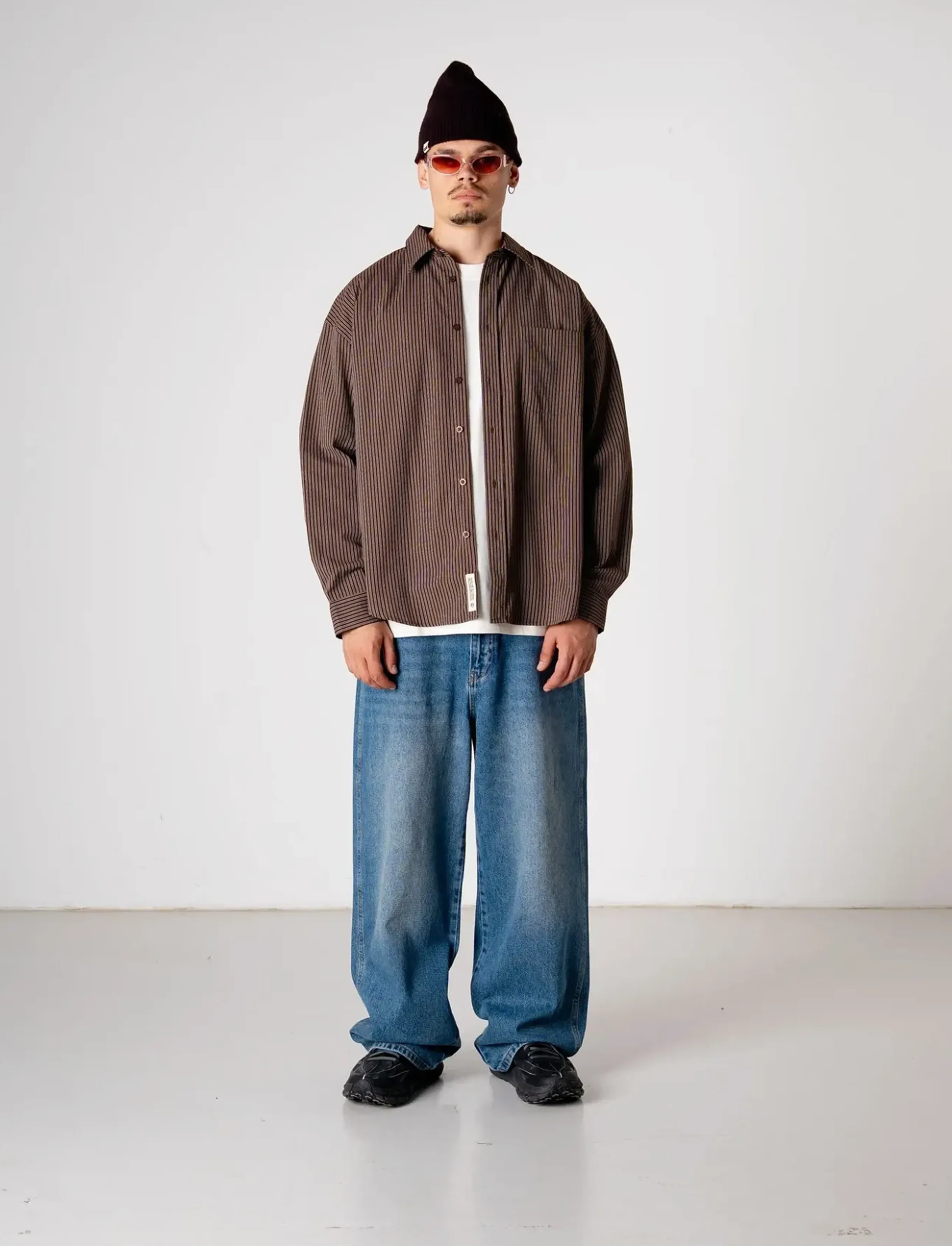 Woodbird Wbjong Stripe Shirt, L, Brown, Shirts > Striped Shirts, Herre