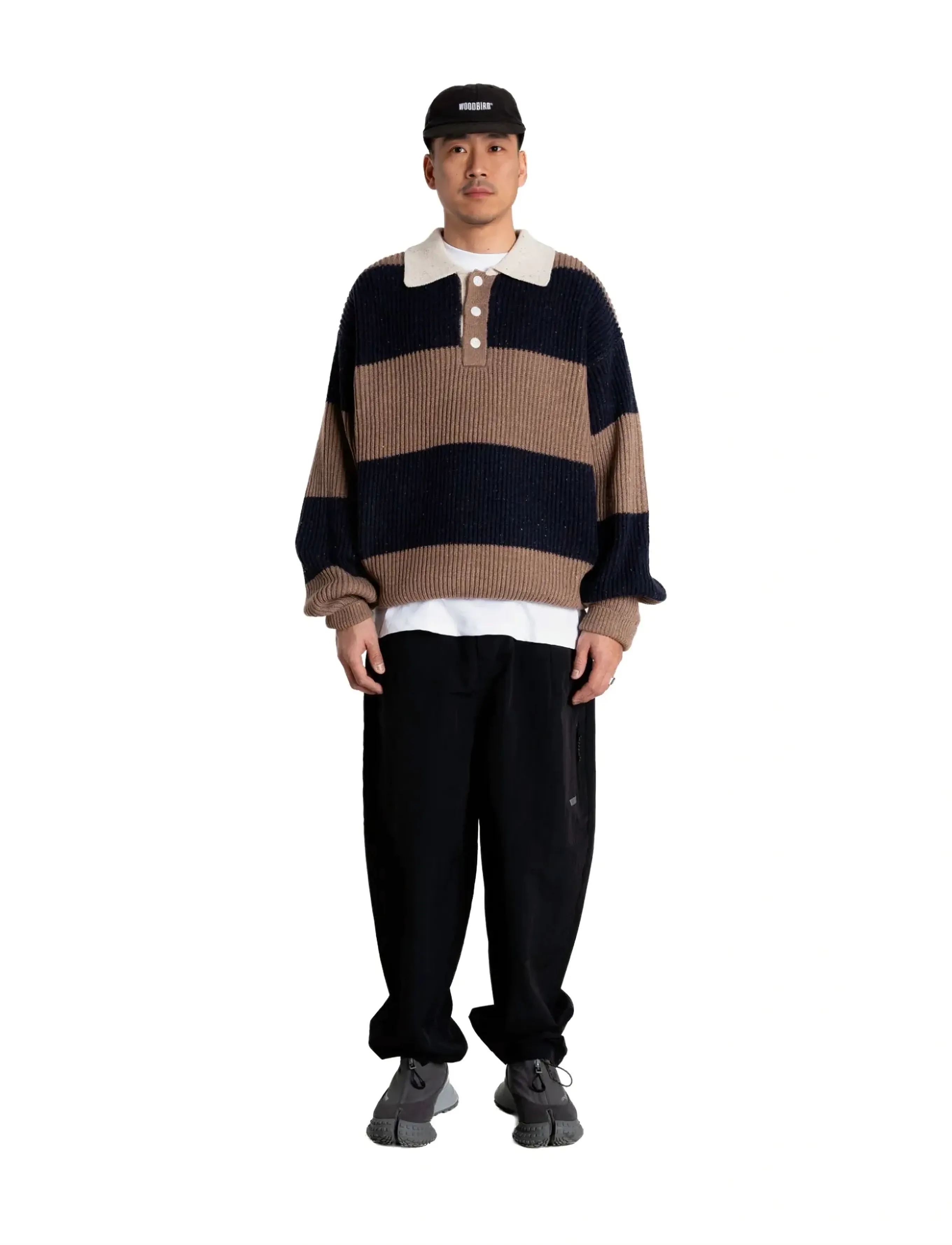 Woodbird Wblotu Striped Polo, Mænd, Stribet Strik Polo, Brun, Str: S