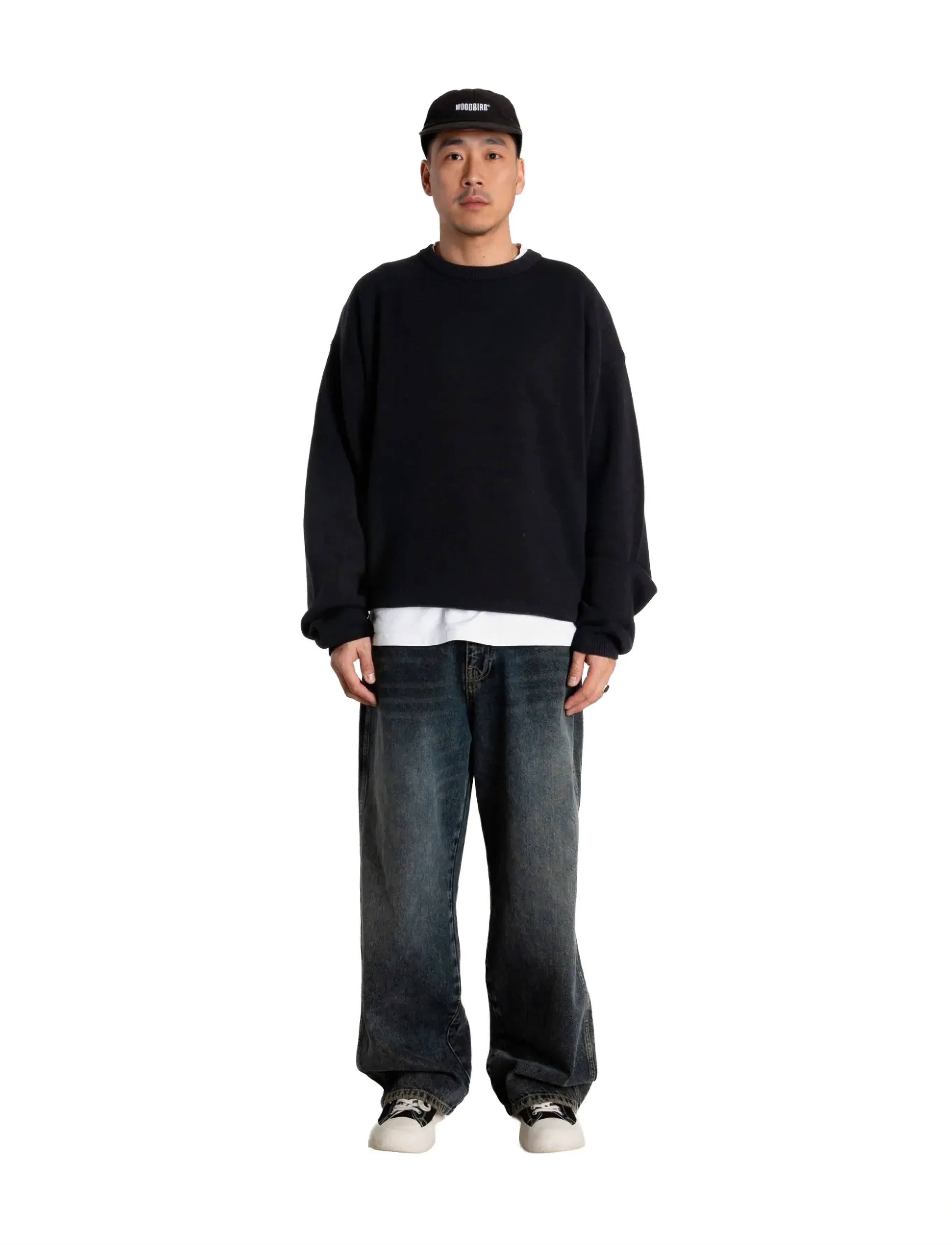 Woodbird WBKurt Wobbly Crew - Strickmode - BLACK / black