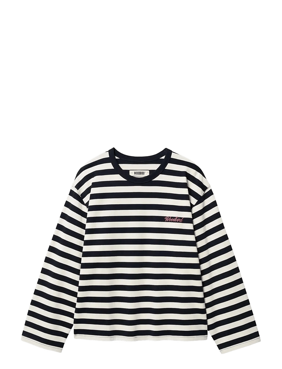 Woodbird - WBJoul Wide Sleeve Stripe Tee - långärmade toppar - navy-white - 1