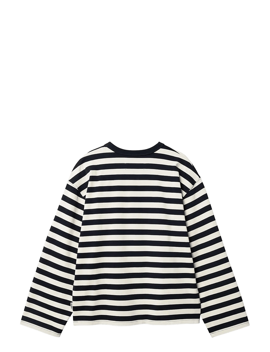Woodbird - WBJoul Wide Sleeve Stripe Tee - långärmade toppar - navy-white - 2