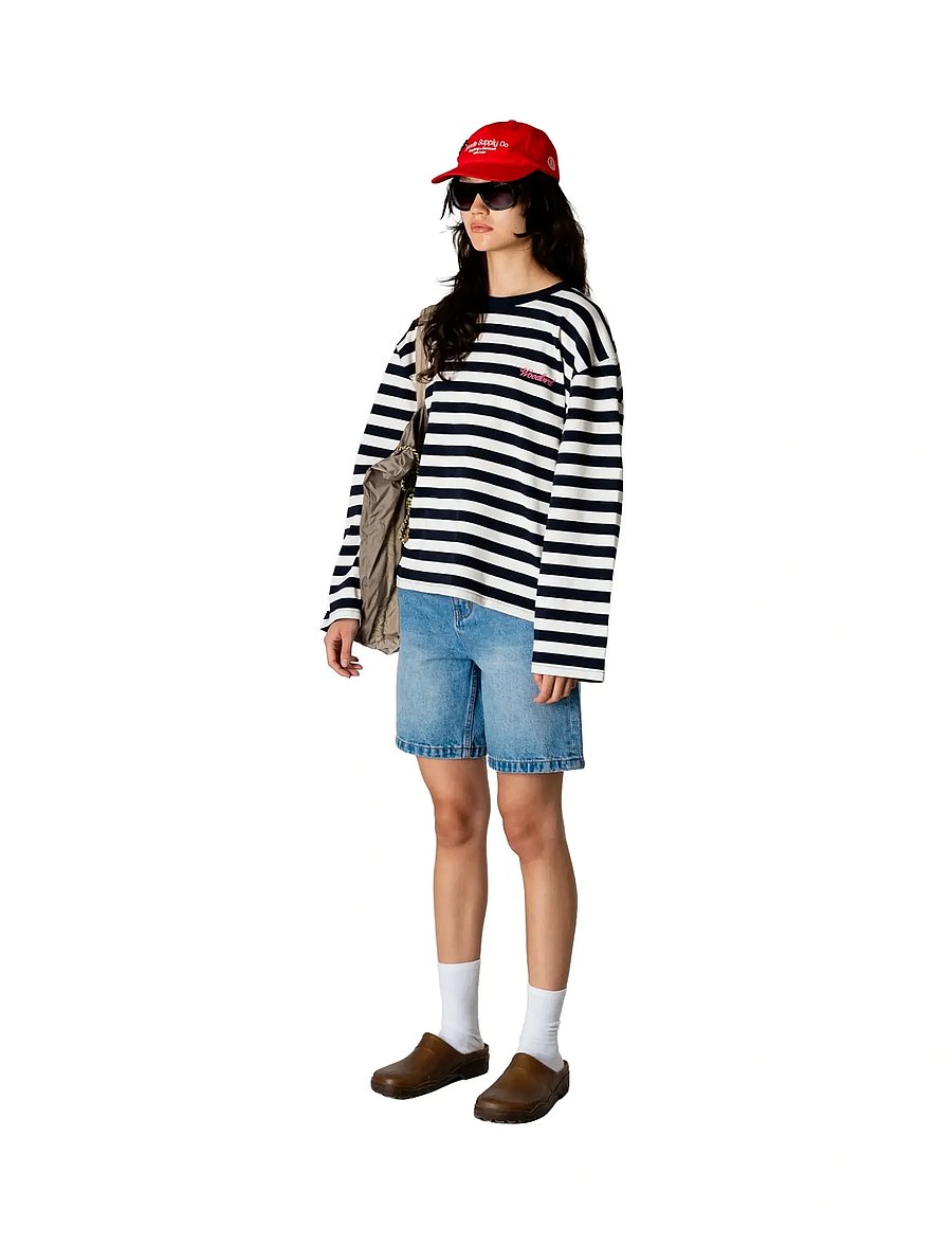 Woodbird - WBJoul Wide Sleeve Stripe Tee - långärmade toppar - navy-white - 3