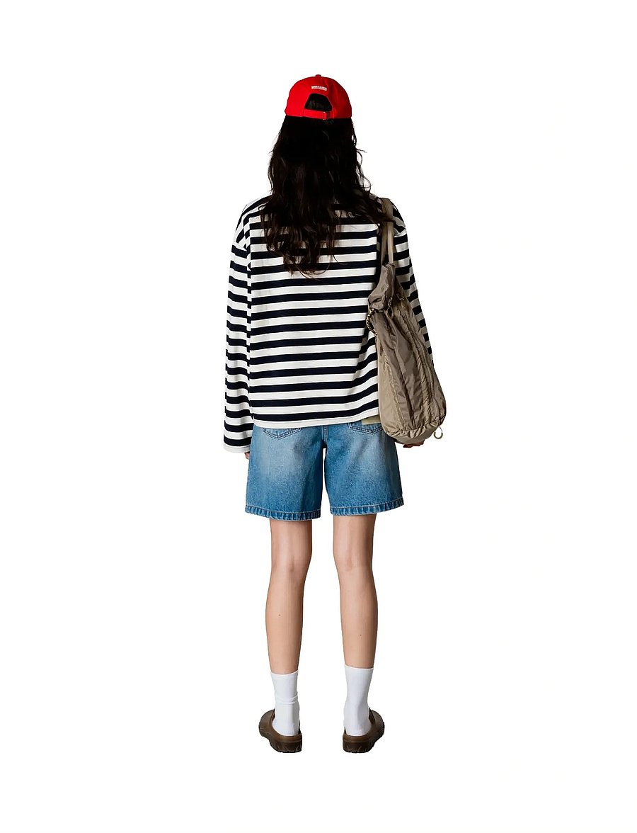 Woodbird - WBJoul Wide Sleeve Stripe Tee - långärmade toppar - navy-white - 4