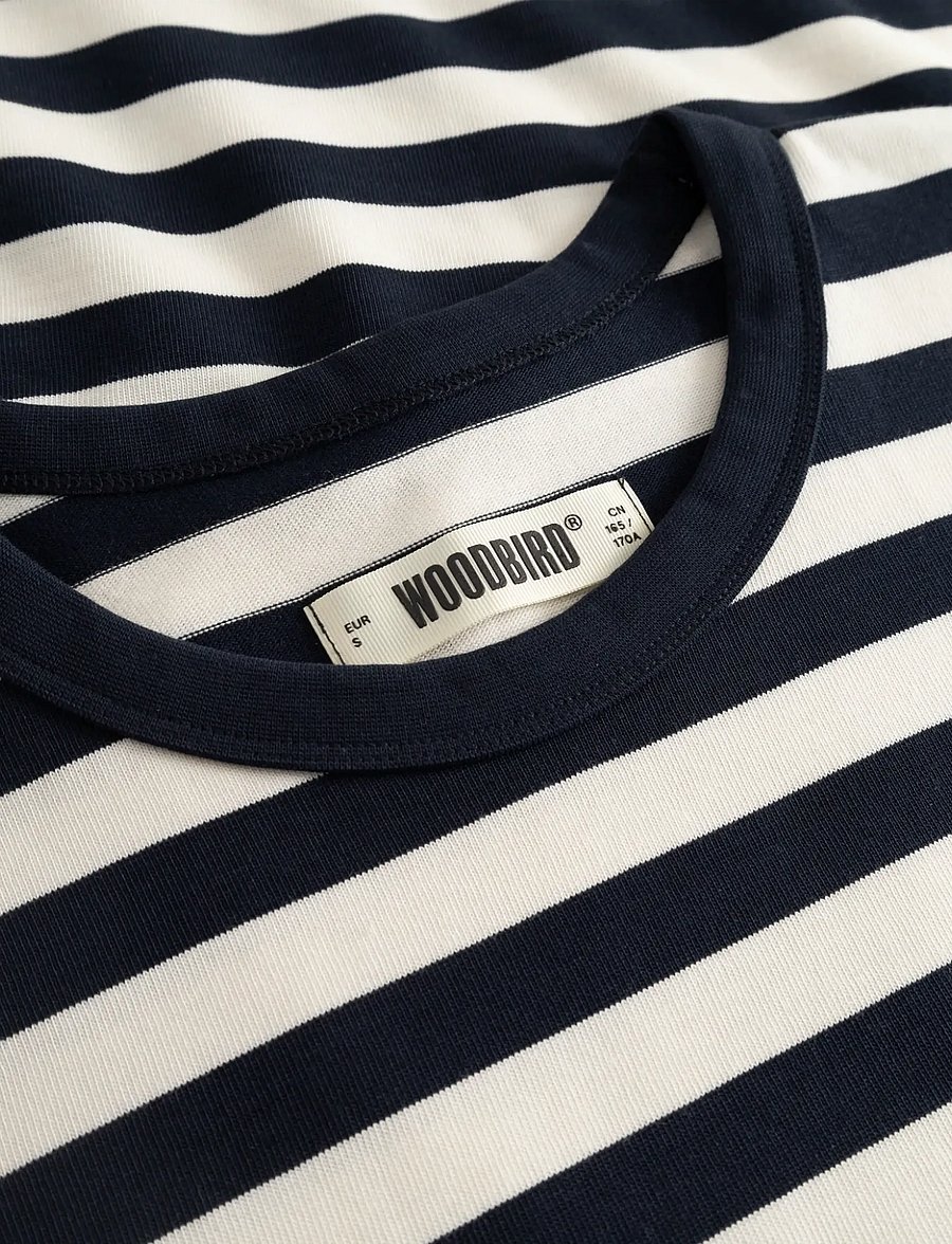 Woodbird - WBJoul Wide Sleeve Stripe Tee - långärmade toppar - navy-white - 5