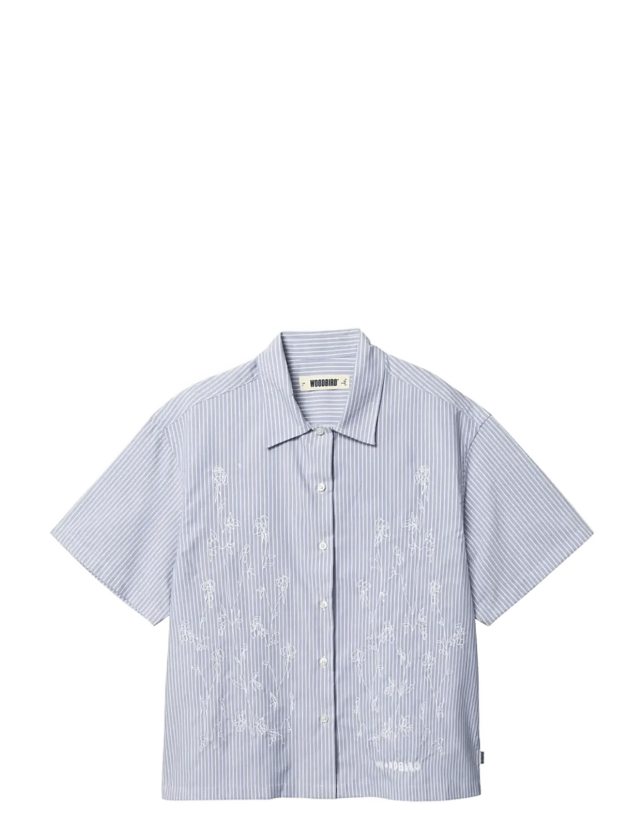 Woodbird - WBLuna Ox Flower Shirt - kurzärmlige hemden - blue stripe - 1