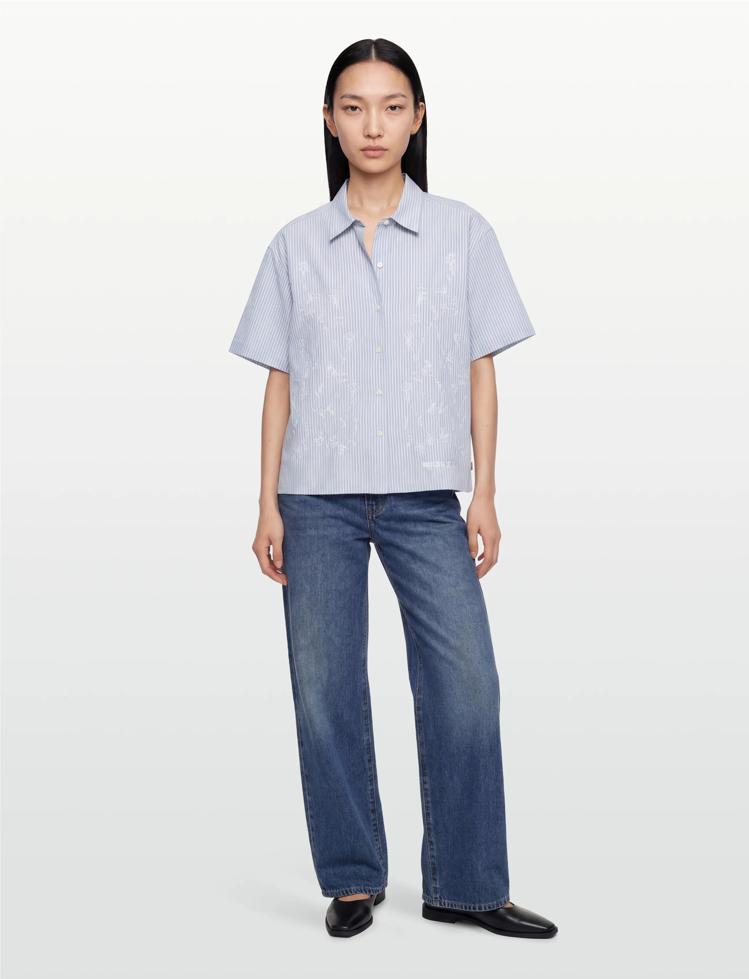 Woodbird - WBLuna Ox Flower Shirt - kortærmede skjorter - blue stripe - 0