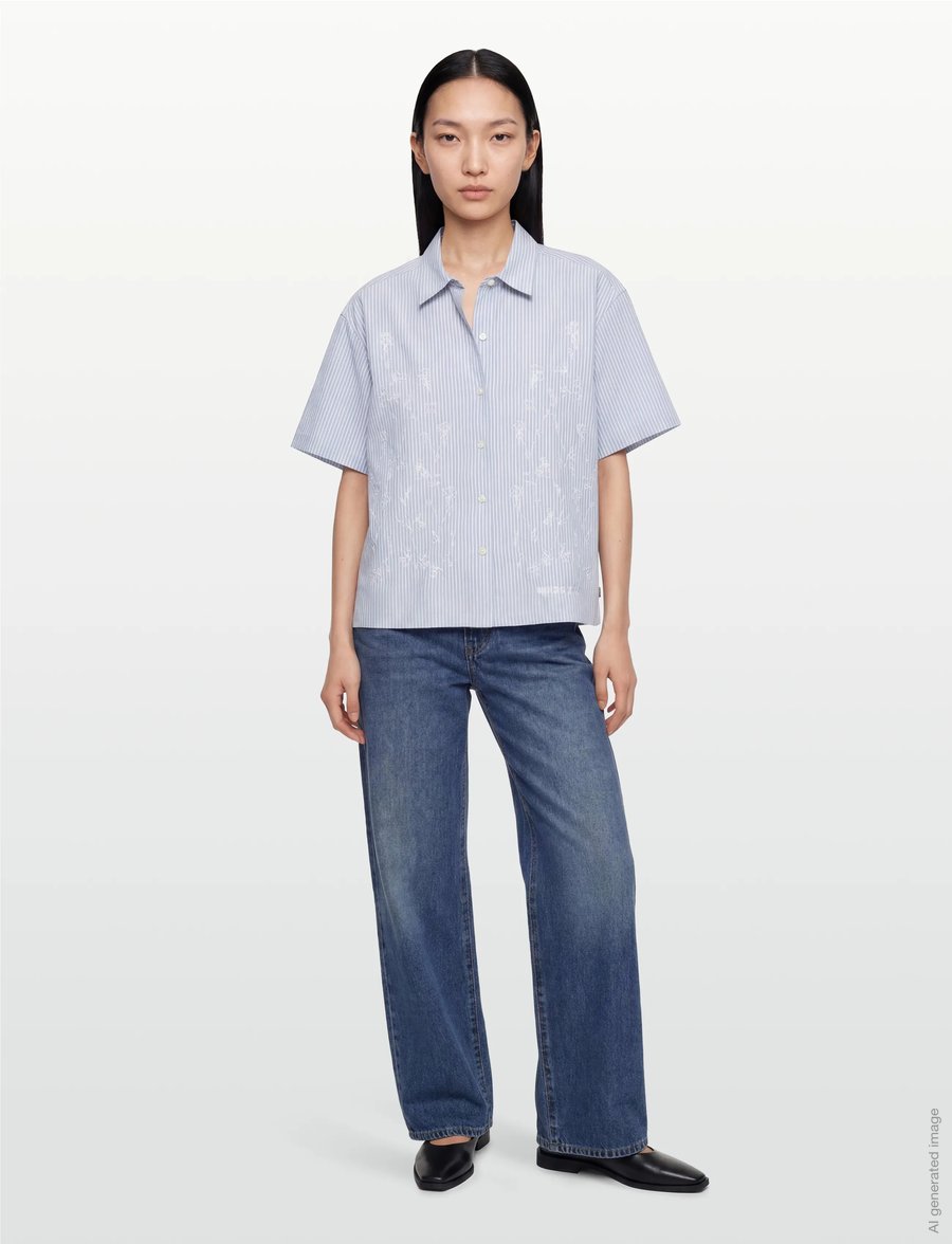 Woodbird - WBLuna Ox Flower Shirt - kurzärmlige hemden - blue stripe - 0