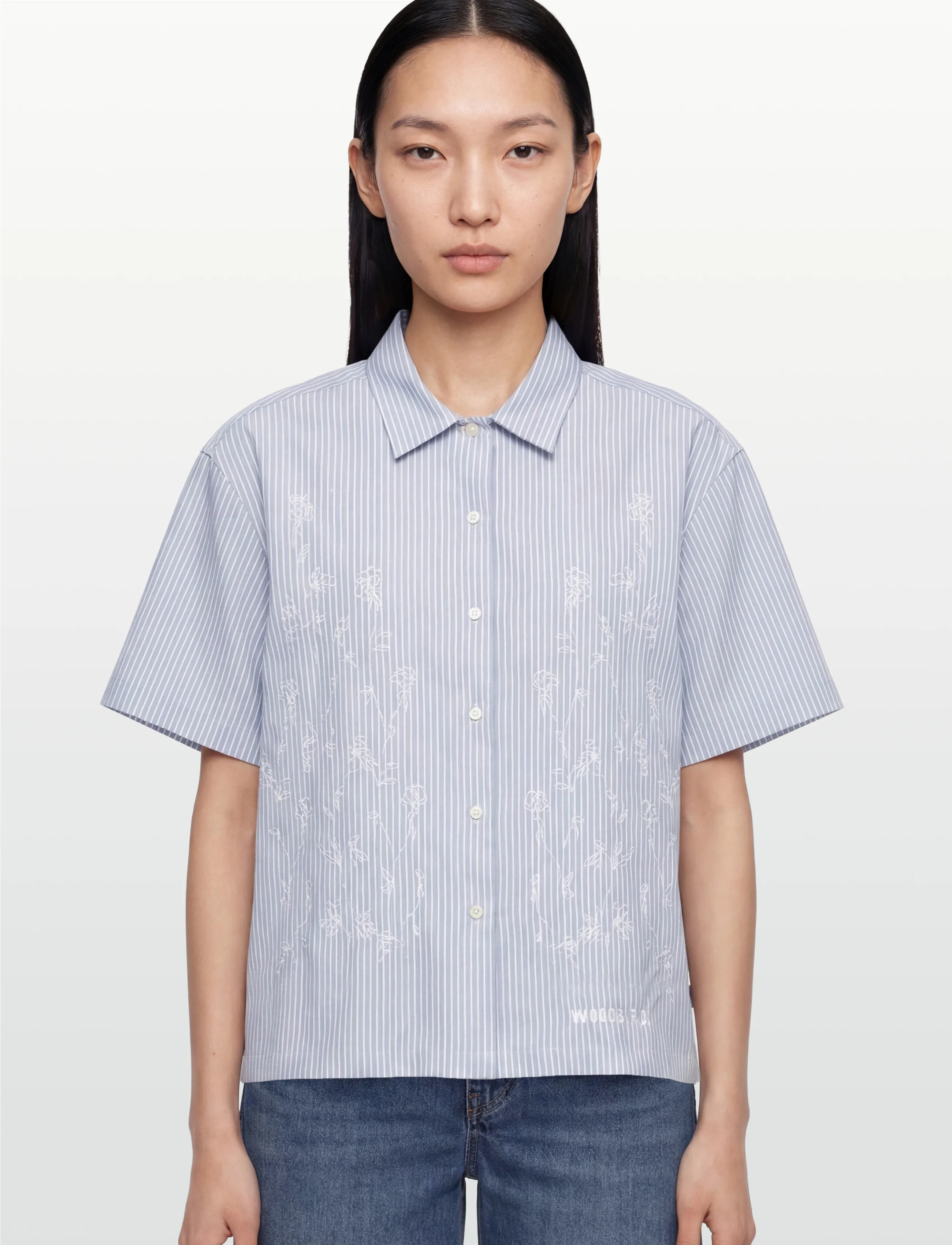 Woodbird - WBLuna Ox Flower Shirt - kortærmede skjorter - blue stripe - 3