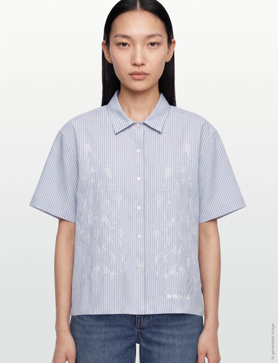 Woodbird - WBLuna Ox Flower Shirt - kurzärmlige hemden - blue stripe - 3