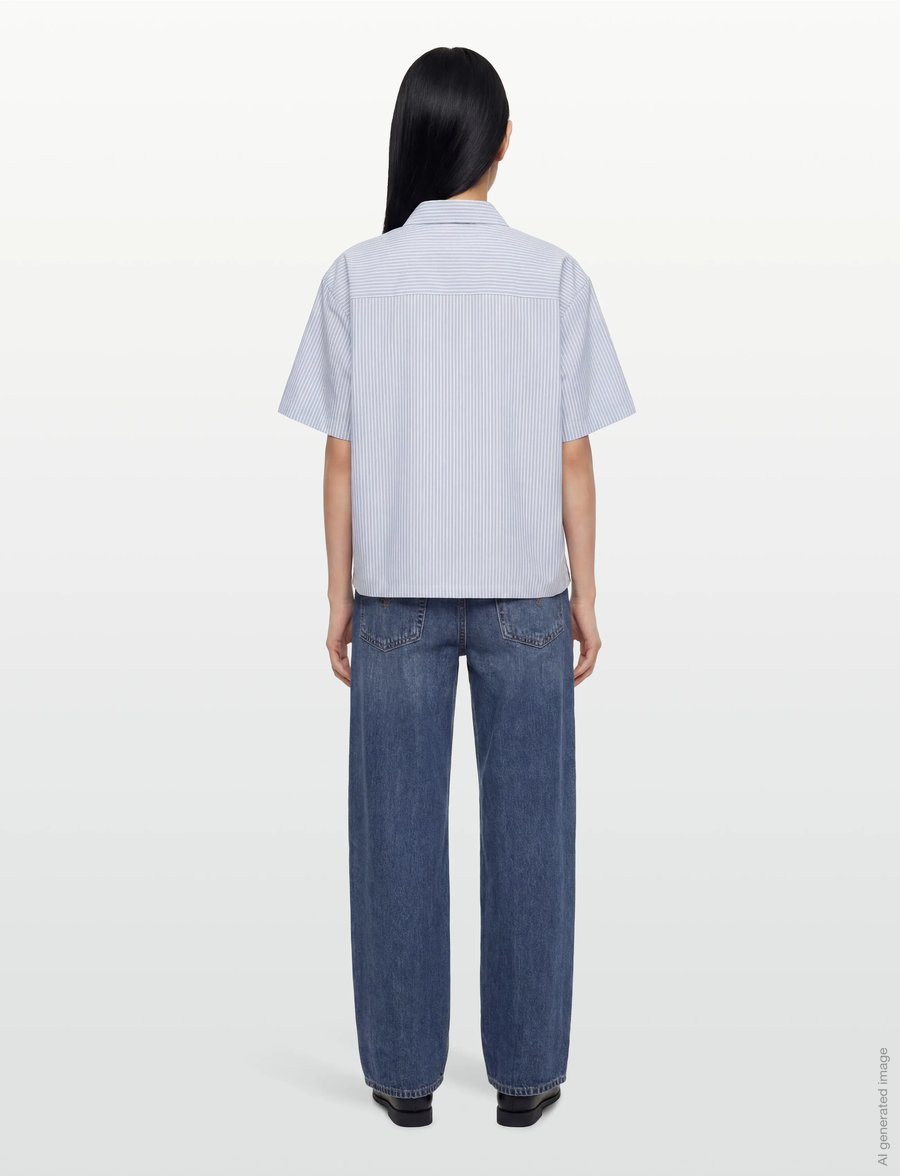 Woodbird - WBLuna Ox Flower Shirt - kurzärmlige hemden - blue stripe - 4