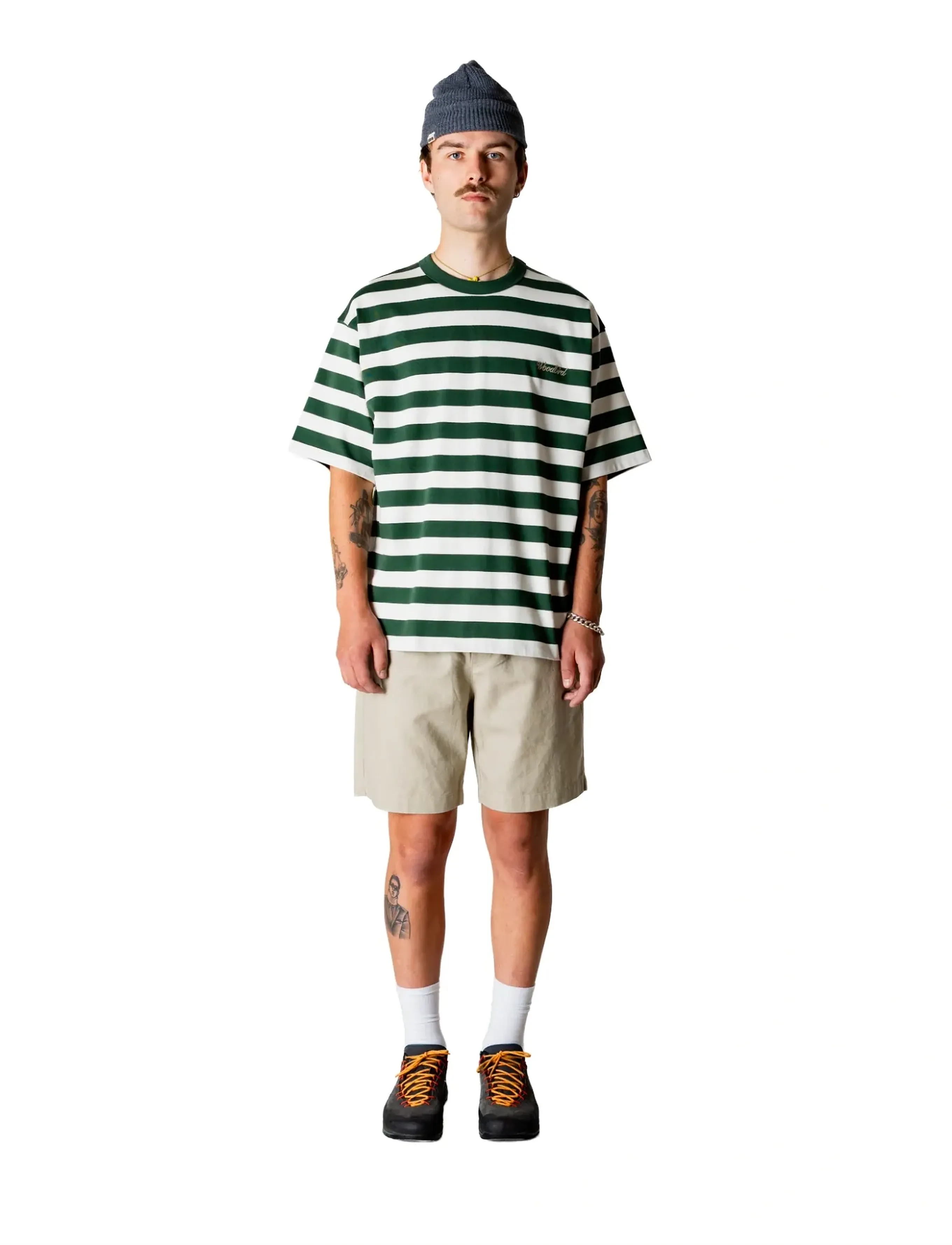 Woodbird WBBeam Stripe Tee - Tøj - PINE GREEN / green