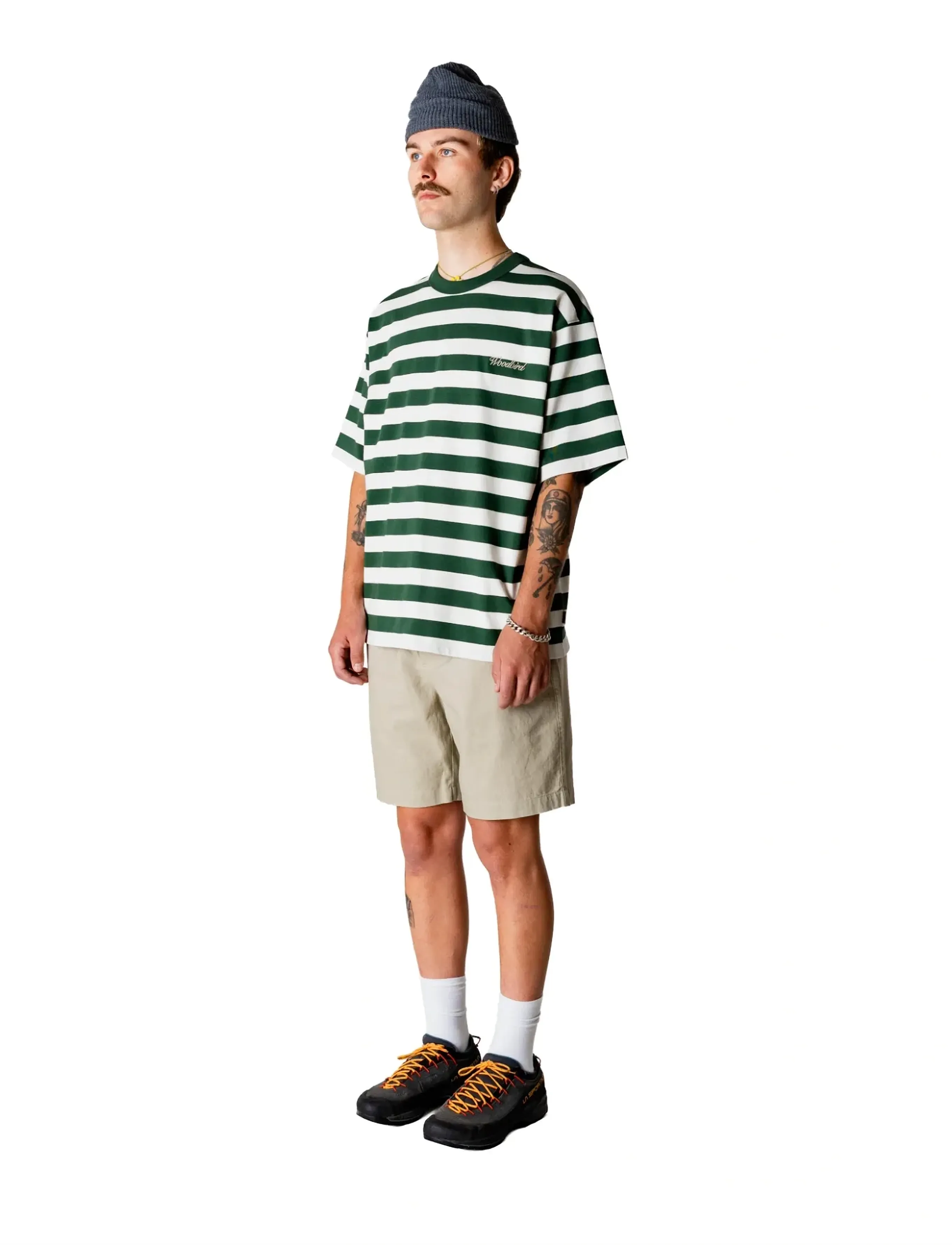 Woodbird - WBBeam Stripe Tee - short-sleeved t-shirts - pine green - 3