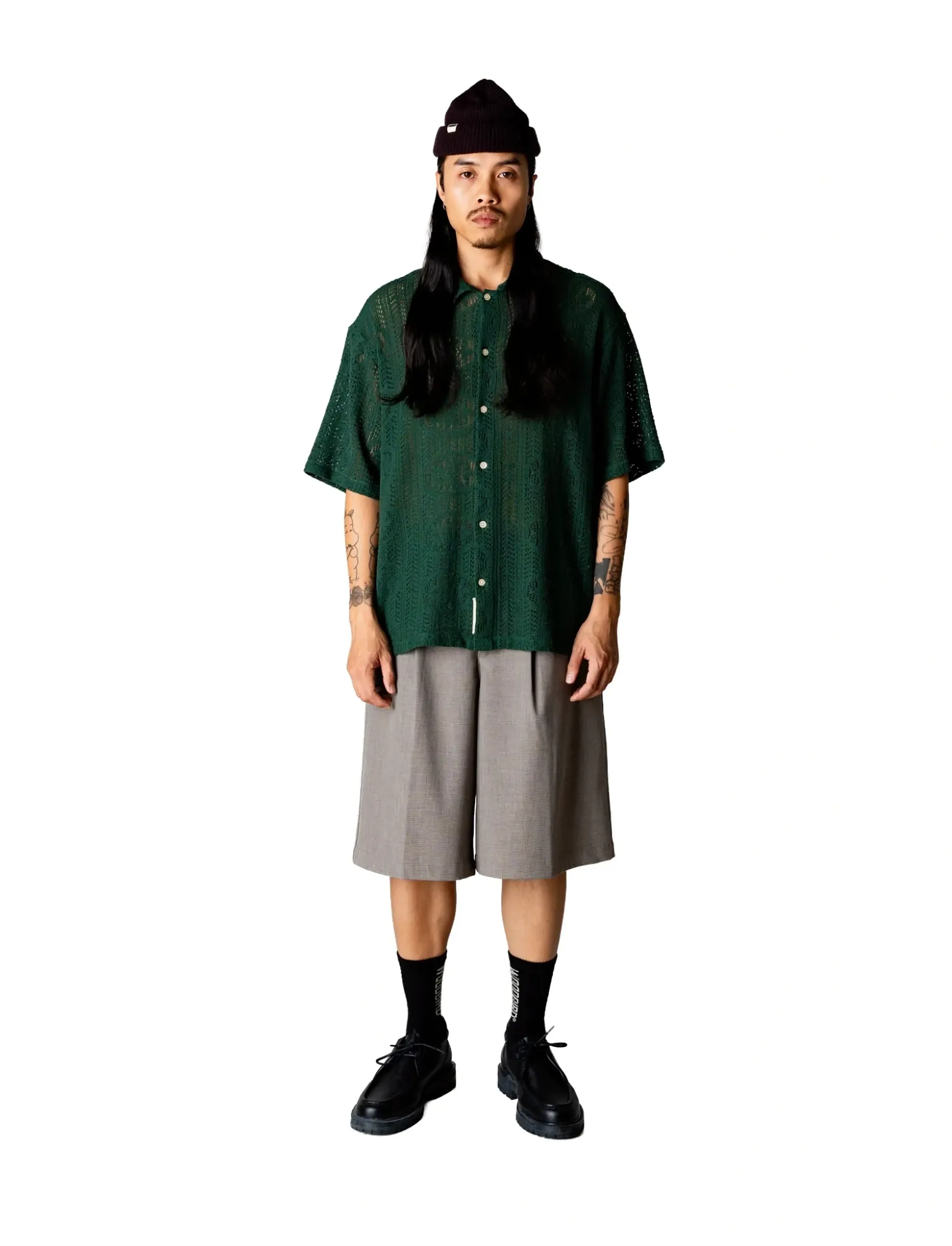 Woodbird WBWang Knit Shirt - Kortærmede skjorter - PINE GREEN / green