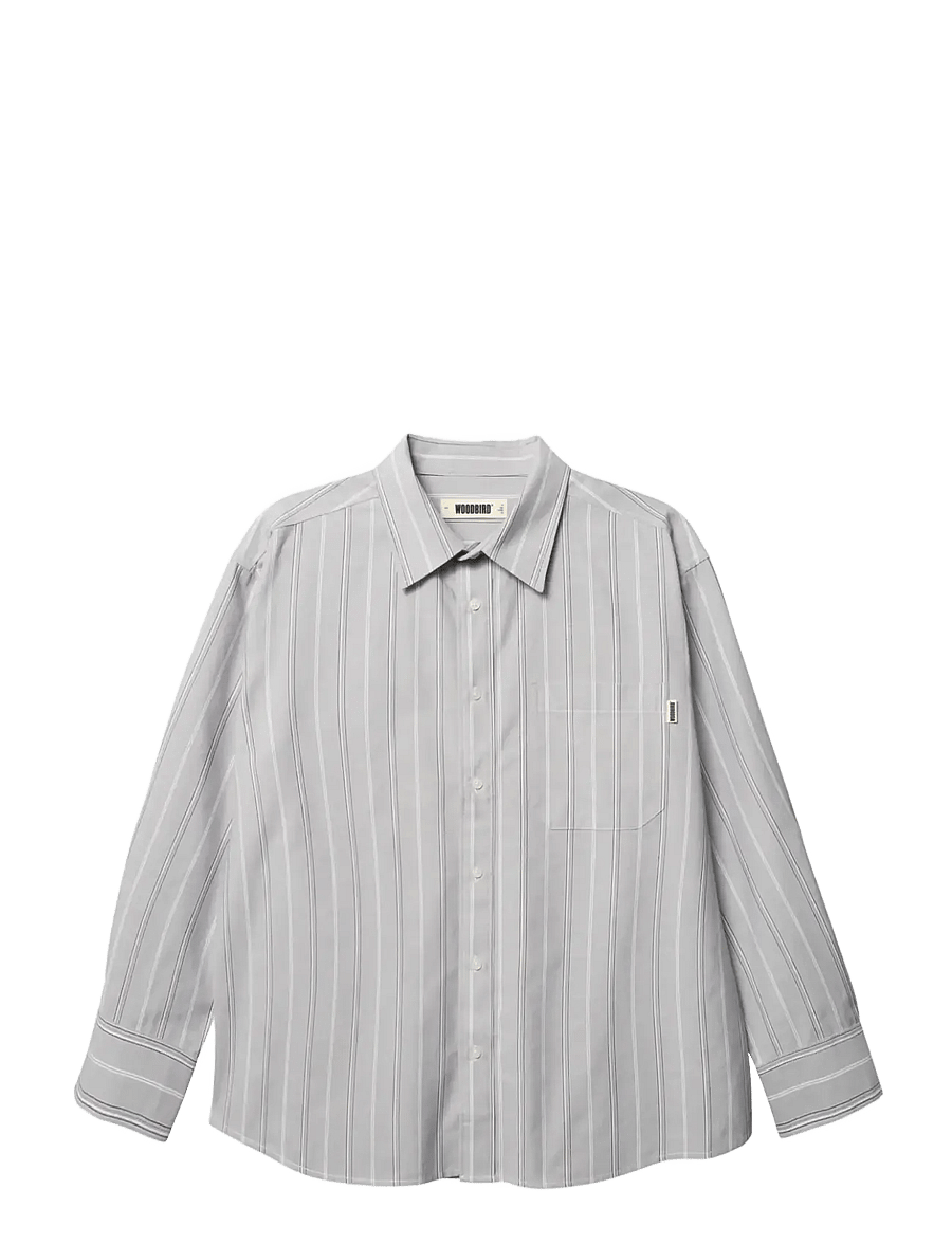 Woodbird - WBBuzo Big Stripe Shirt - randiga skjortor - grey stripe - 1