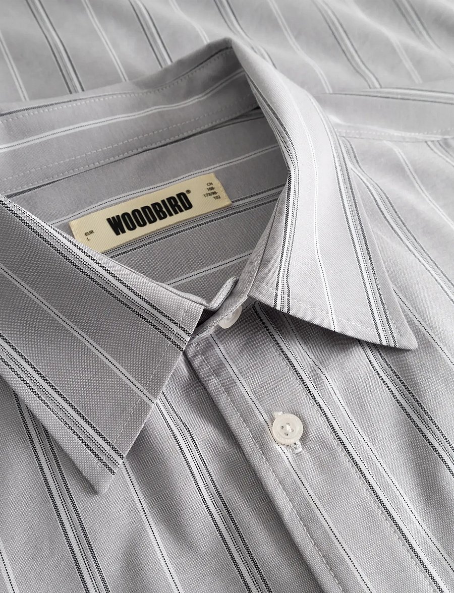 Woodbird - WBBuzo Big Stripe Shirt - randiga skjortor - grey stripe - 5
