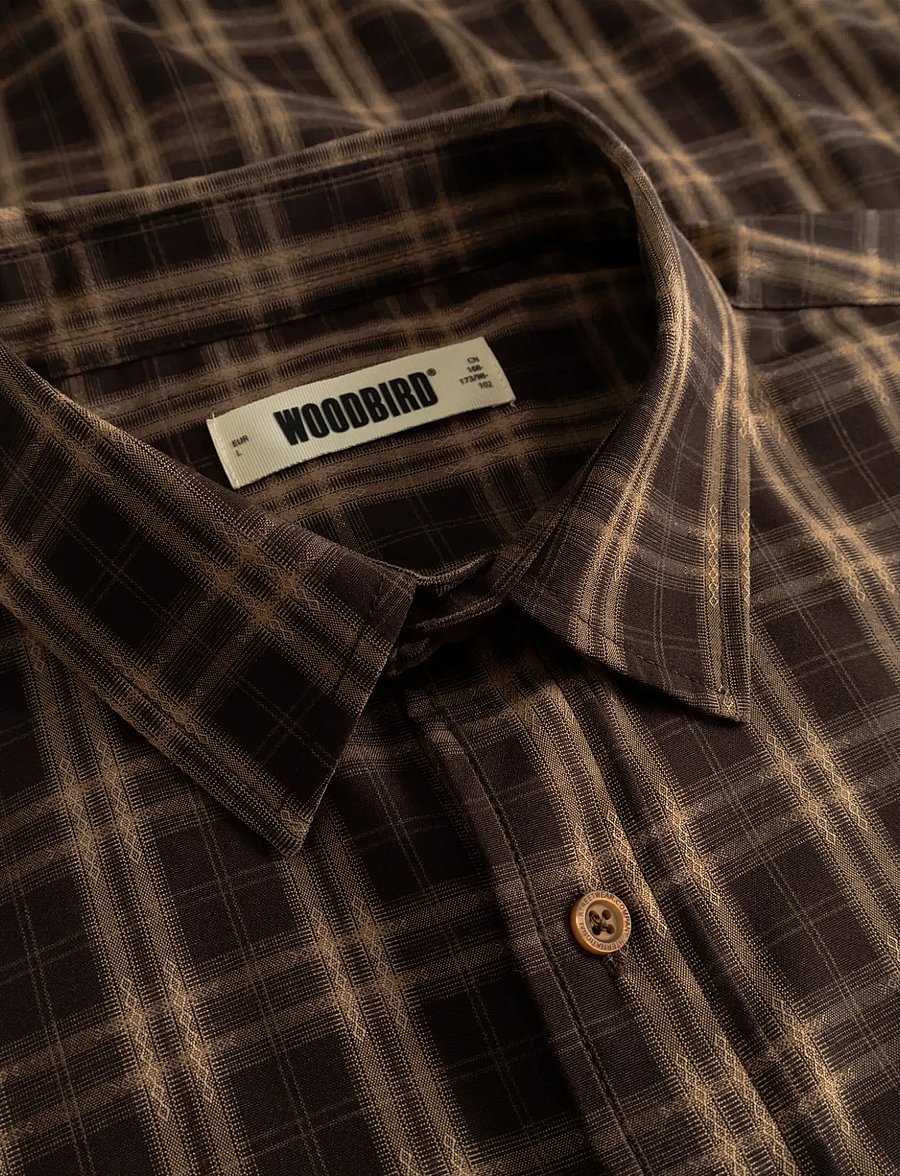 Woodbird - WBJong Dobby Check Shirt - karierte hemden - dark brown - 5