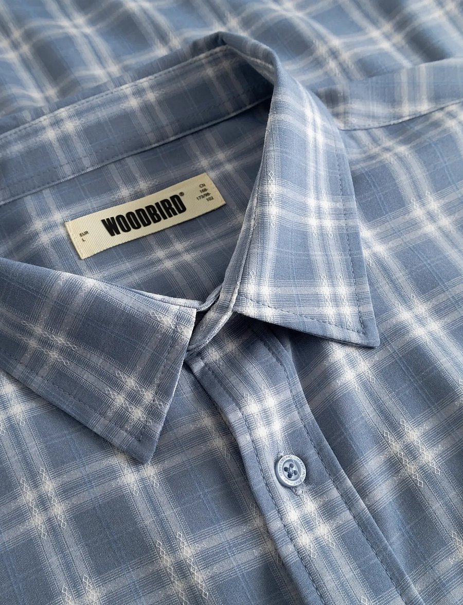 Woodbird - WBJong Dobby Check Shirt - ruudulised särgid - light blue - 5
