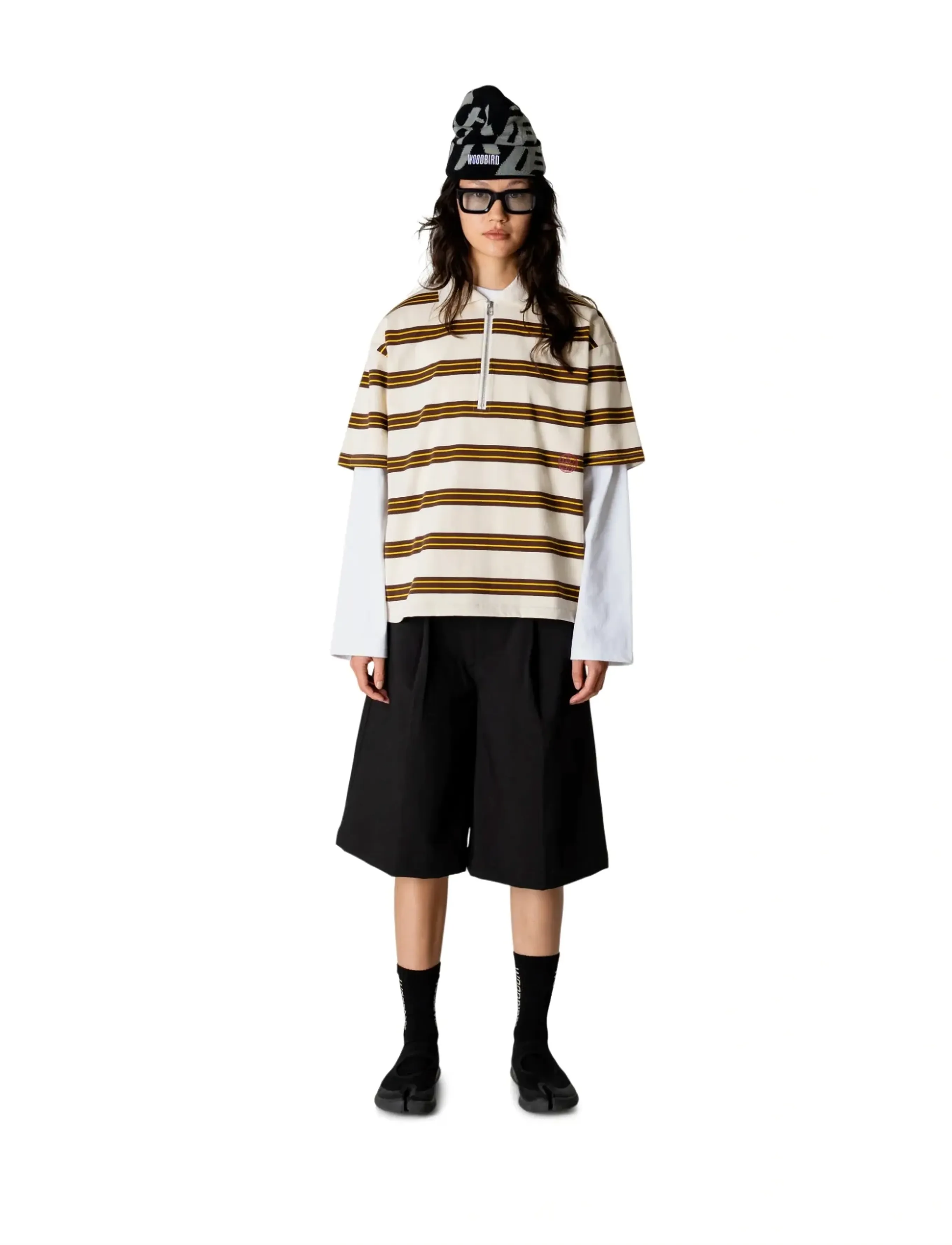 Woodbird WBNiro SS Zip Polo - T-shirts & Toppe - BROWN-OFF WHITE / cream