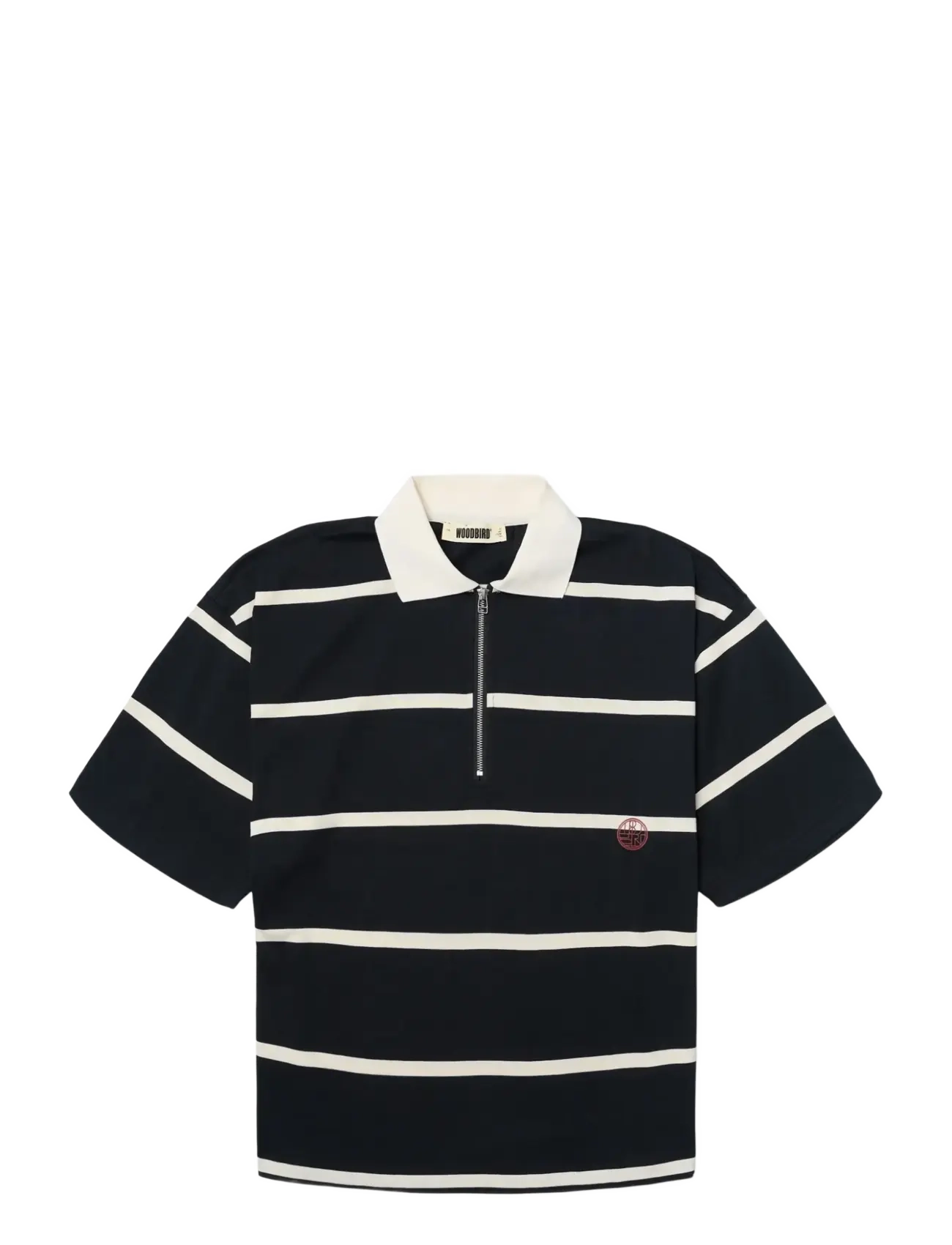 Woodbird WBHiro S/S Stripe Zip Polo - Pulls - OFF WHITE-NAVY / navy