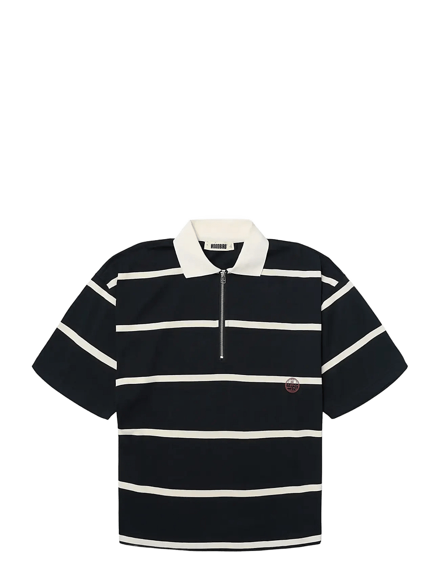 Woodbird - WBHiro S/S Stripe Zip Polo - neulotut poolot - off white-navy - 1