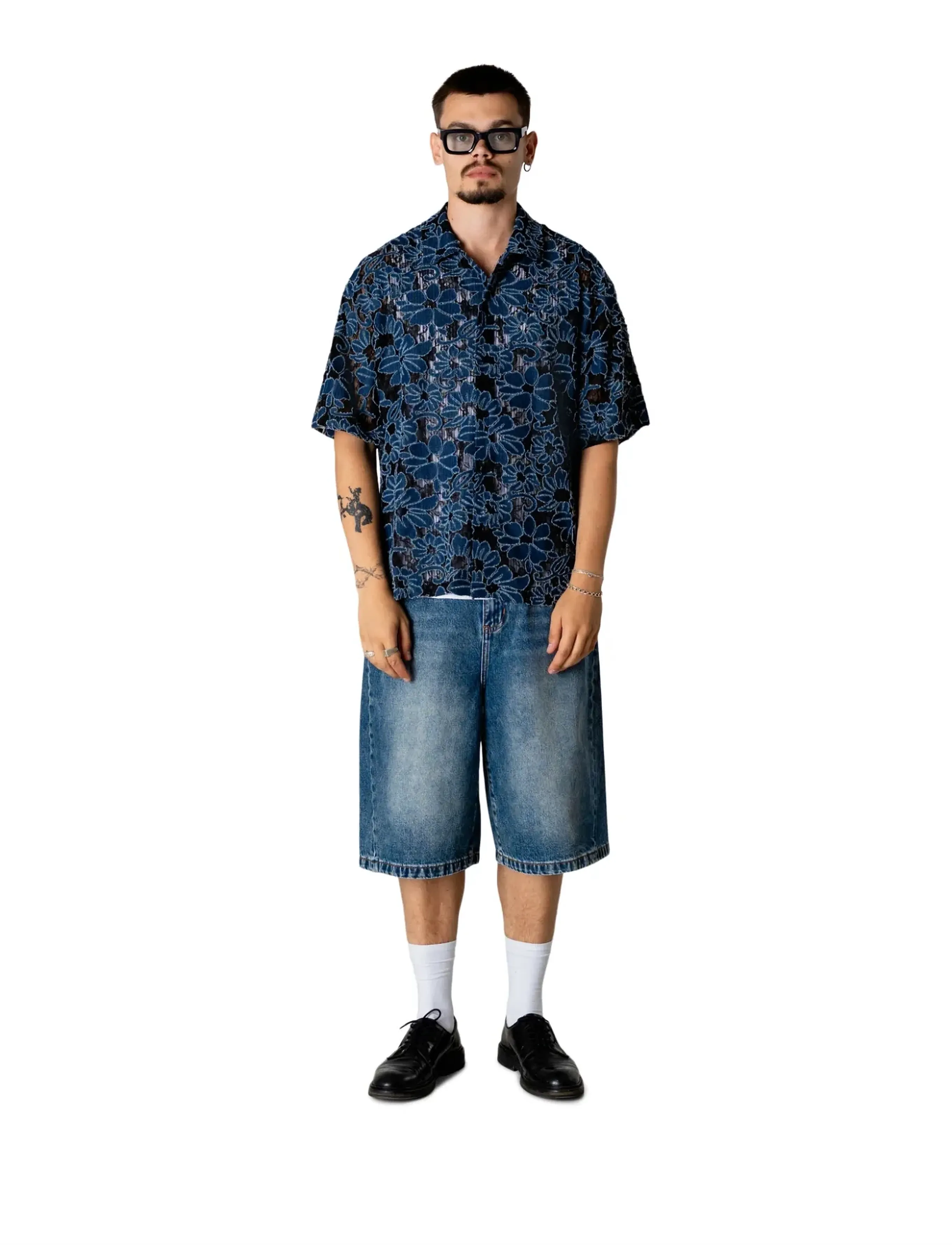 Woodbird Wbwang Denim Lace Shirt, M, Blue, Skjorter > Kortærmede Shirts, Herre
