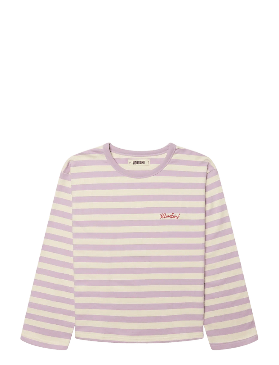 Woodbird - WBJoul Wide Sleeve Stripe Tee - långärmade toppar - white-pink - 1