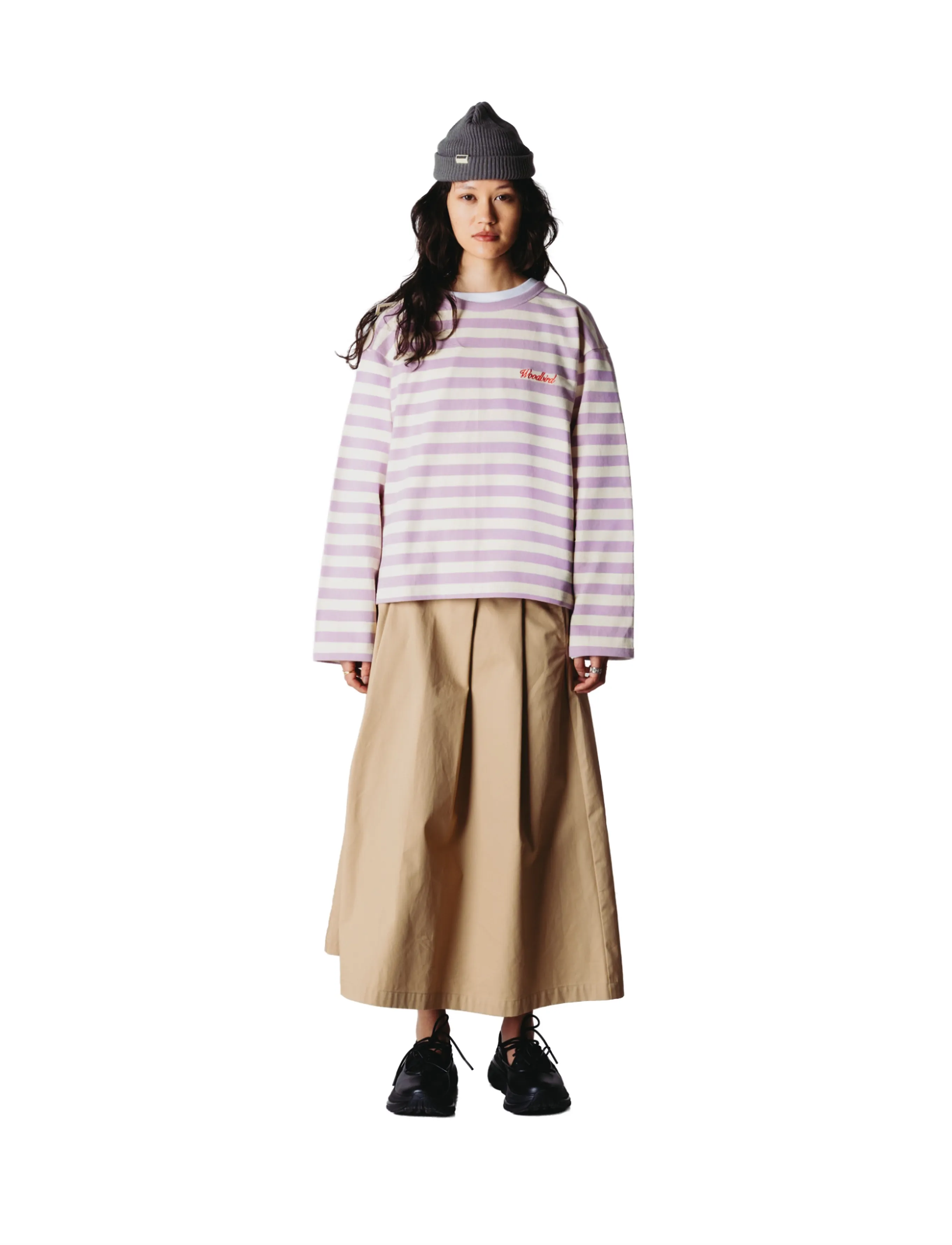 Woodbird WBJoul Wide Sleeve Stripe Tee - Långärmade toppar - WHITE-PINK / pink/rose