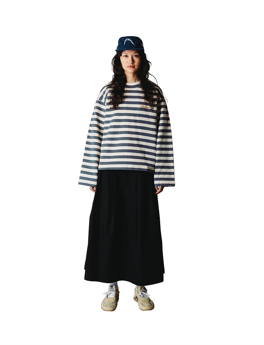 Woodbird - WBJoul Wide Sleeve Stripe Tee - langærmede toppe - white-slate blue - 0