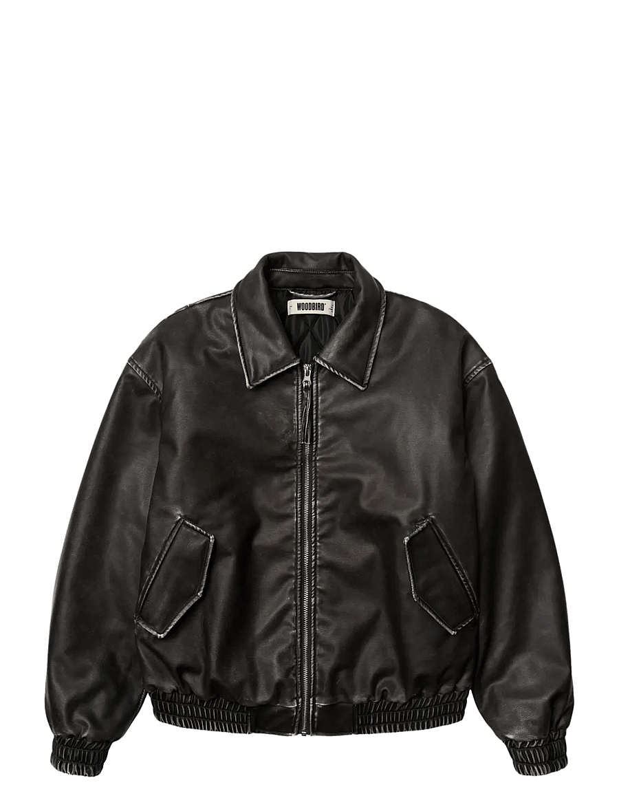 Woodbird - WBBue Washed PU Jacket - bomber jackets - washed black - 1
