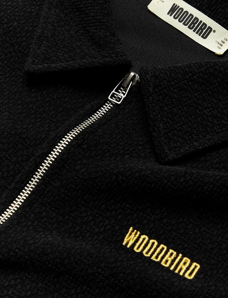 Woodbird - WBHiro LS Jiu Zip Polo - langärmelige strick-polohemden - black - 5