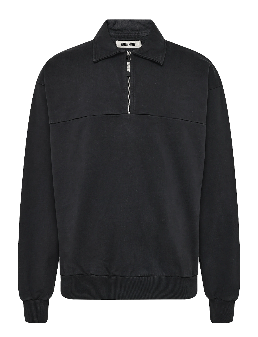 Woodbird - WBLoke Washed Zip Polo - långärmade stickade pikétröjor - black - 0