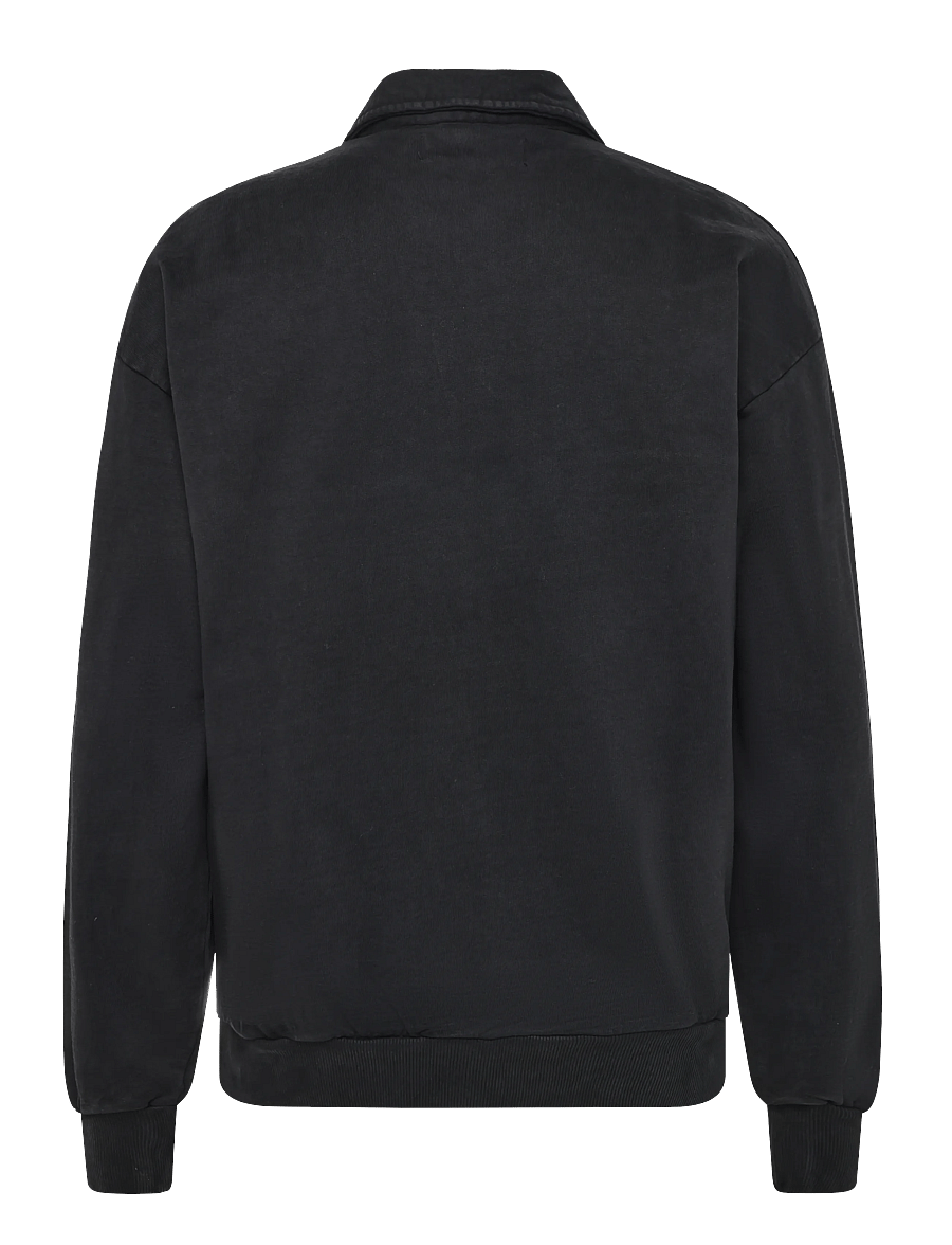 Woodbird - WBLoke Washed Zip Polo - långärmade stickade pikétröjor - black - 1