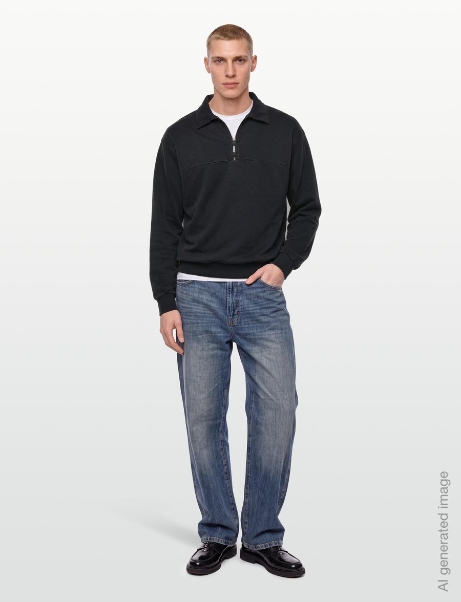 Woodbird - WBLoke Washed Zip Polo - sweatshirts - black - 0