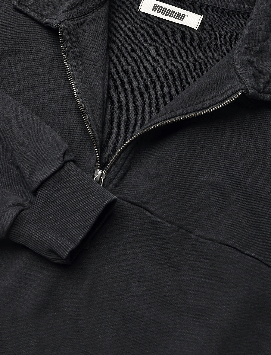 Woodbird - WBLoke Washed Zip Polo - långärmade stickade pikétröjor - black - 2