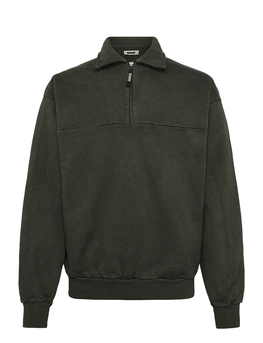 Woodbird - WBLoke Washed Zip Polo - poloer i strik med lange ærmer - dark olive - 0