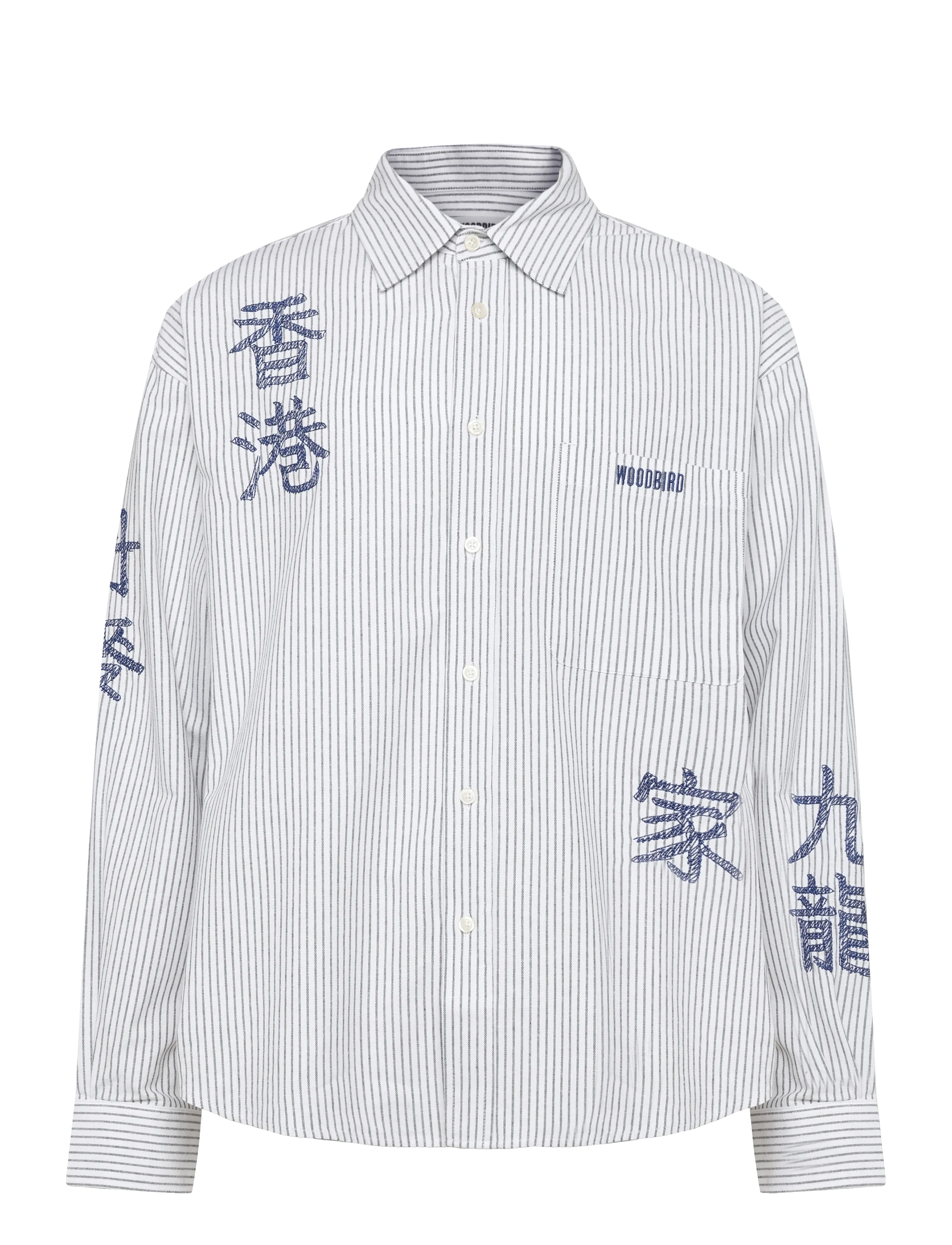 Woodbird WBXing Ox Writing Shirt - Randiga skjortor - WHITE-NAVY / white
