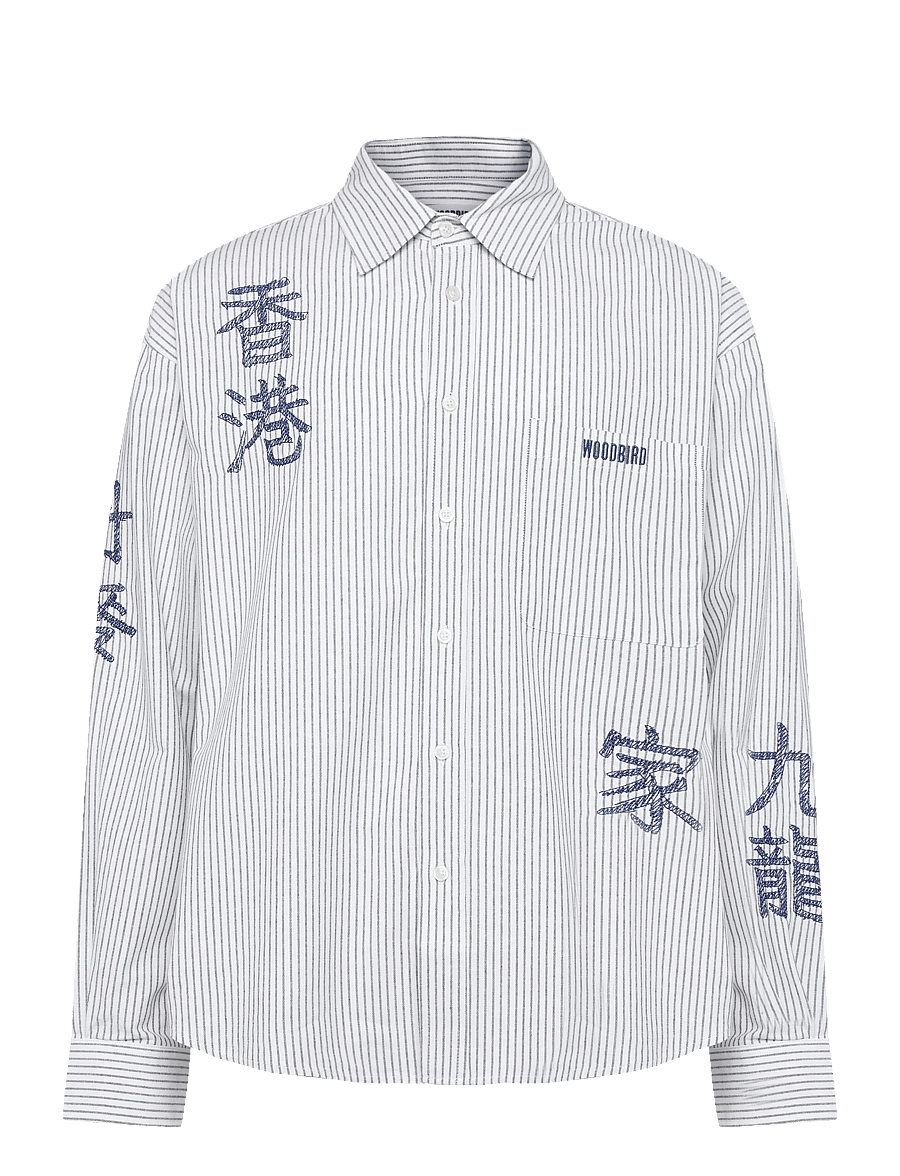 Woodbird - WBXing Ox Writing Shirt - randiga skjortor - white-navy - 0