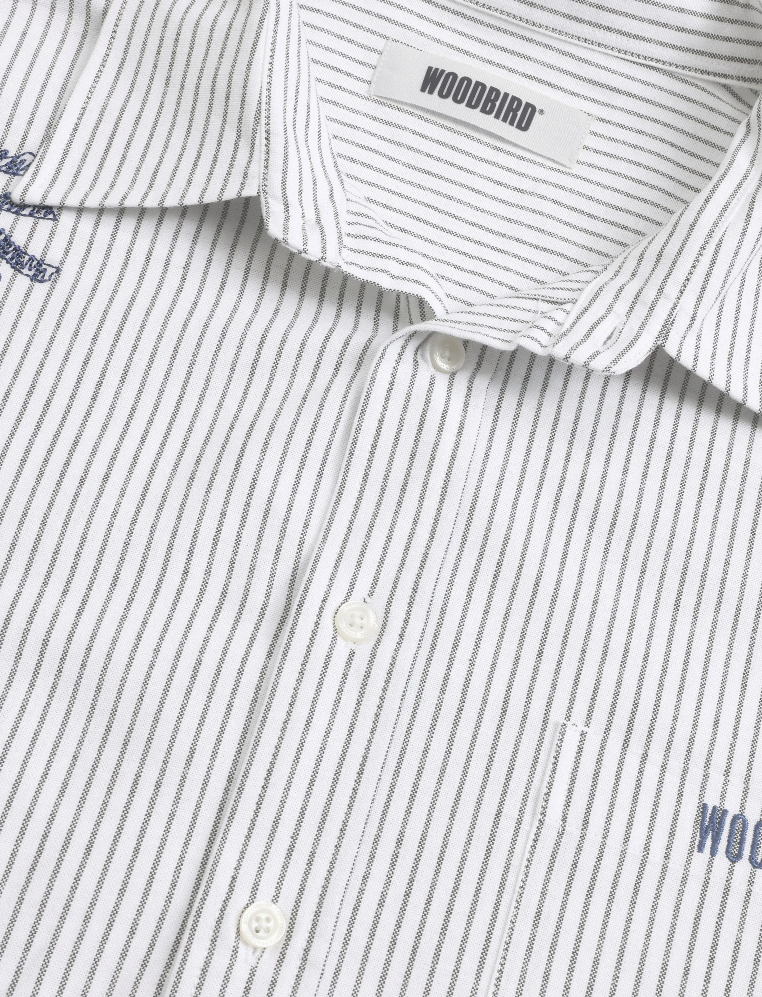 Woodbird - WBXing Ox Writing Shirt - randiga skjortor - white-navy - 2