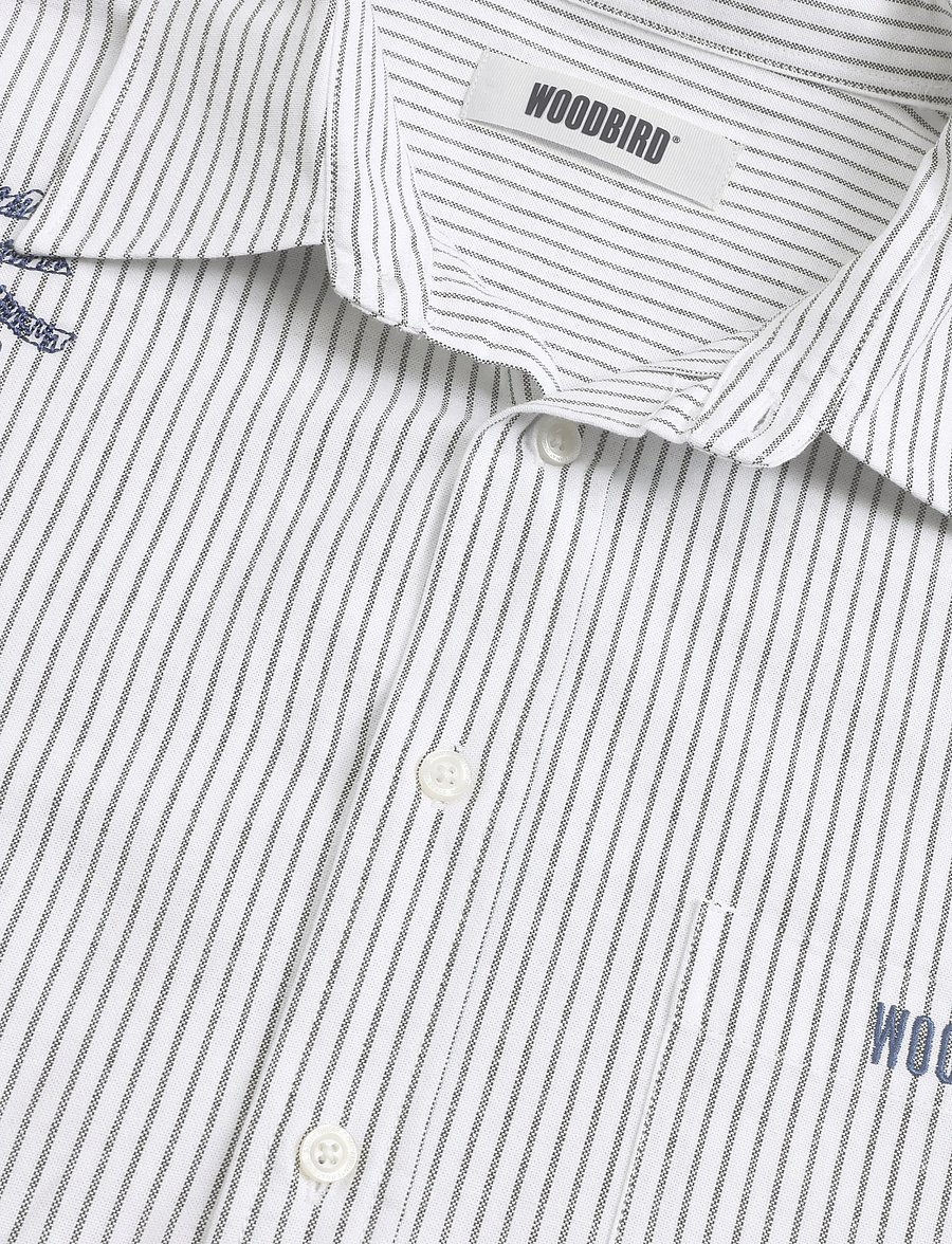 Woodbird - WBXing Ox Writing Shirt - randiga skjortor - white-navy - 2
