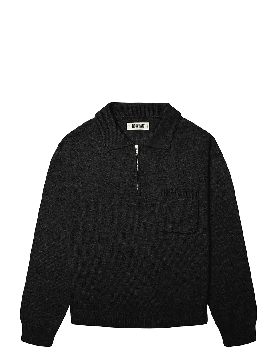 Woodbird - WBKang 1/2 Zip Polo - langärmelige strick-polohemden - black - 1