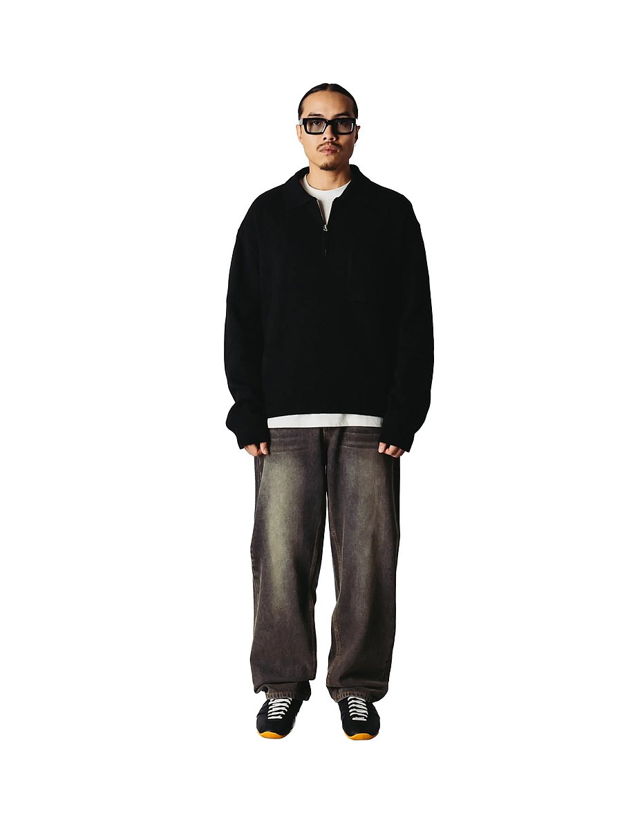 Woodbird - WBKang 1/2 Zip Polo - langärmelige strick-polohemden - black - 0