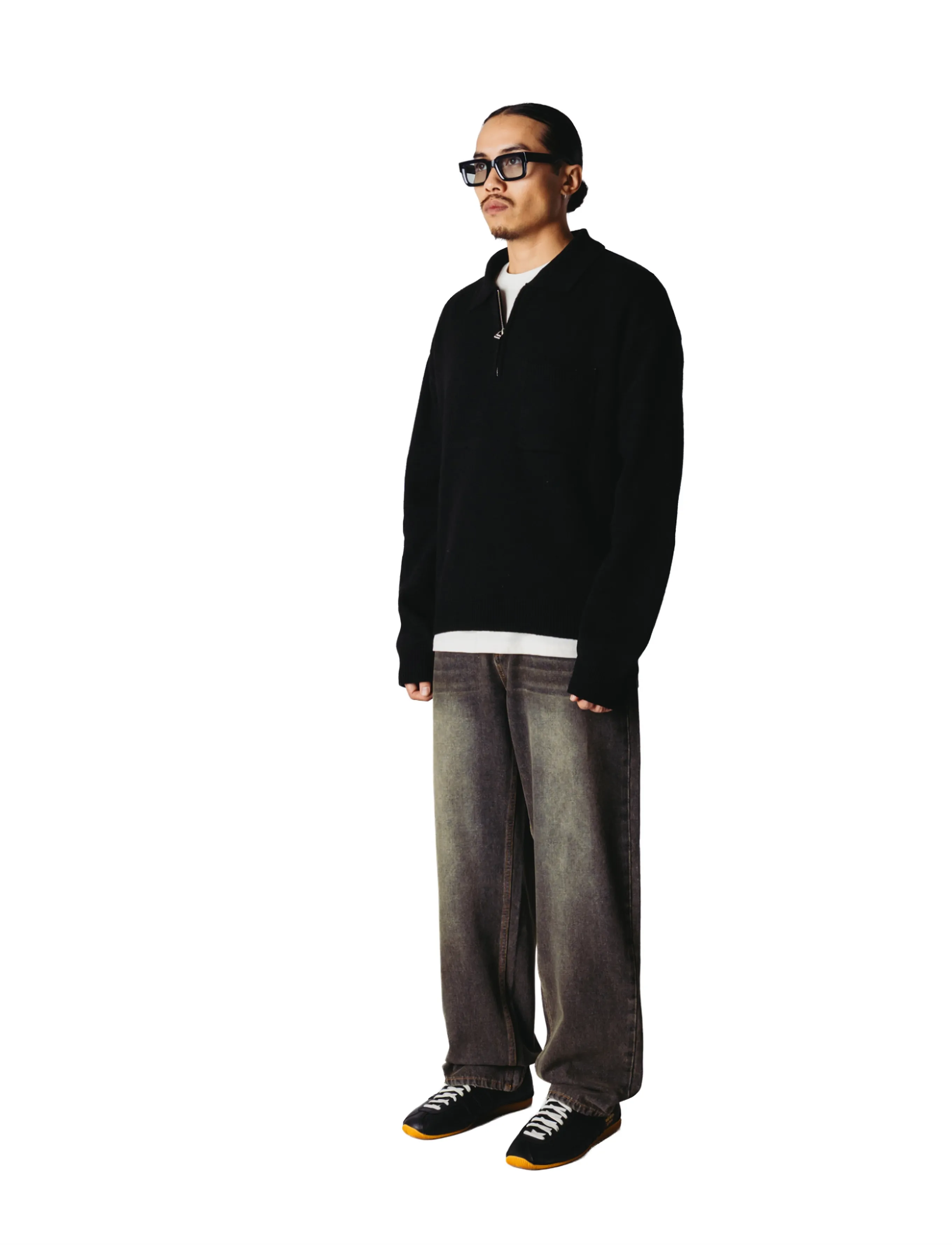 Woodbird - WBKang 1/2 Zip Polo - halfzip strik - black - 3