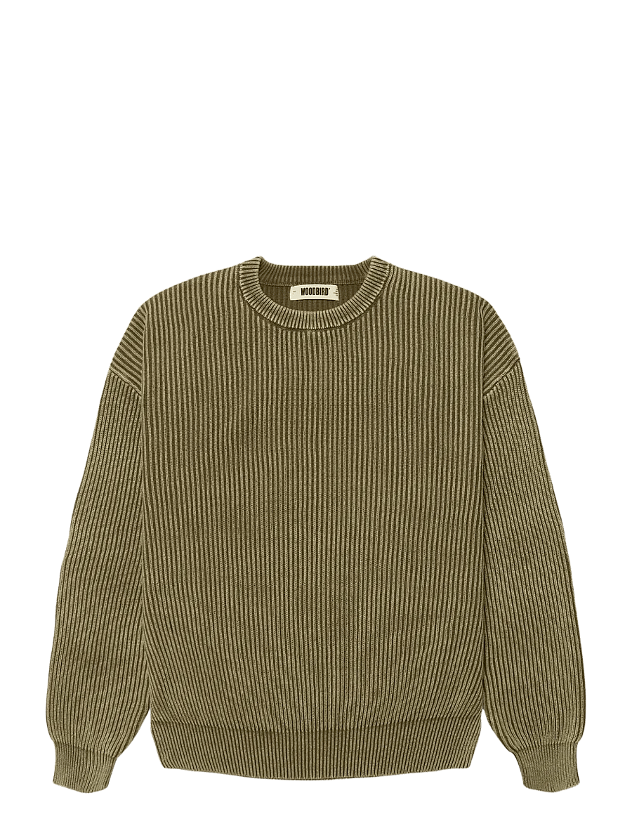 Woodbird - WBSake Washed Crew - rundhals - dark olive - 1