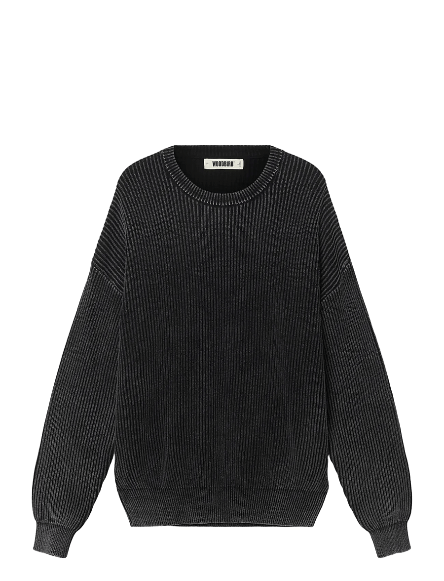 Woodbird - WBSake Washed Crew - rundhalsad - washed black - 1